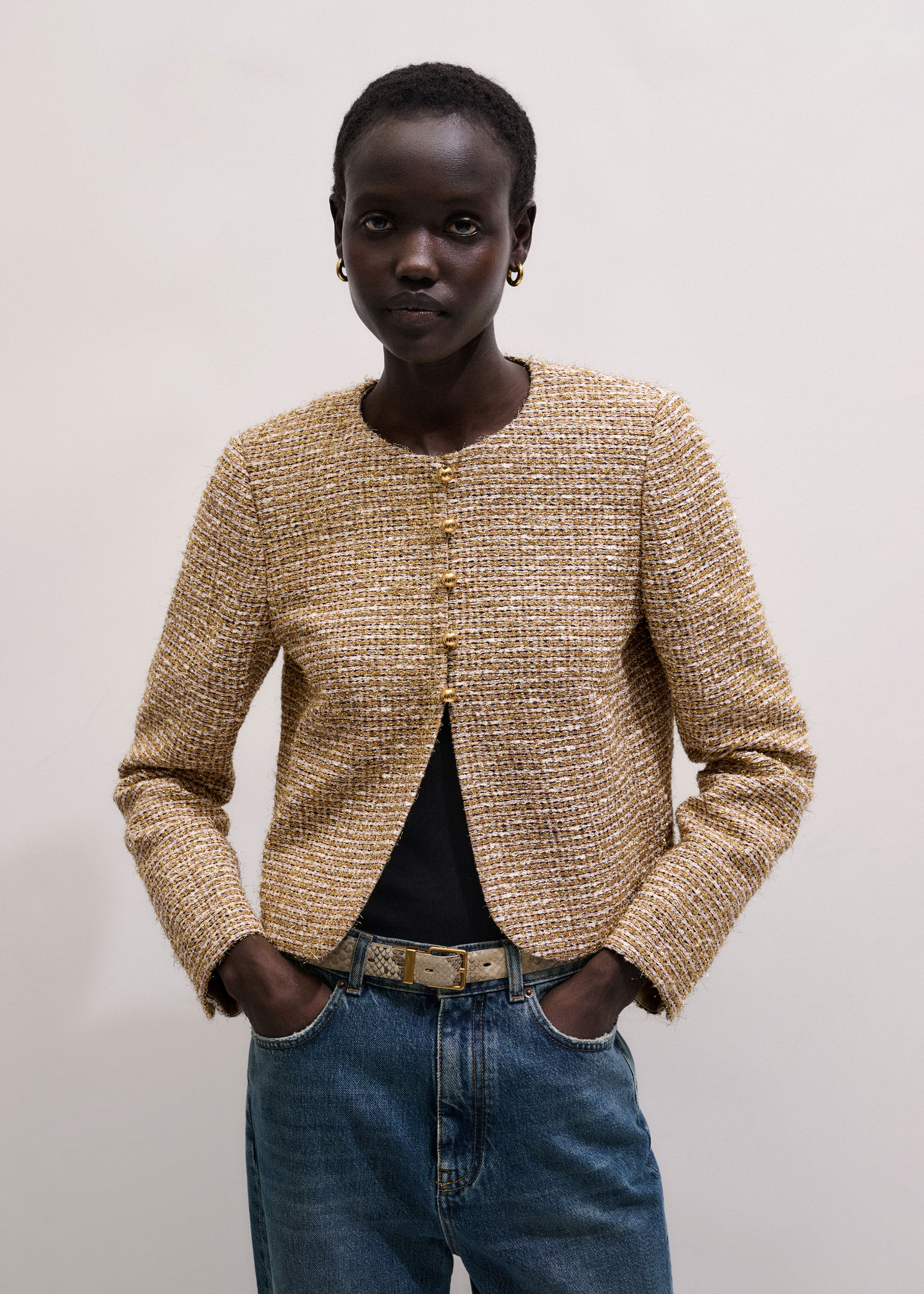 Women's Gold Metallic Crop Evening Jacket | ME+EM