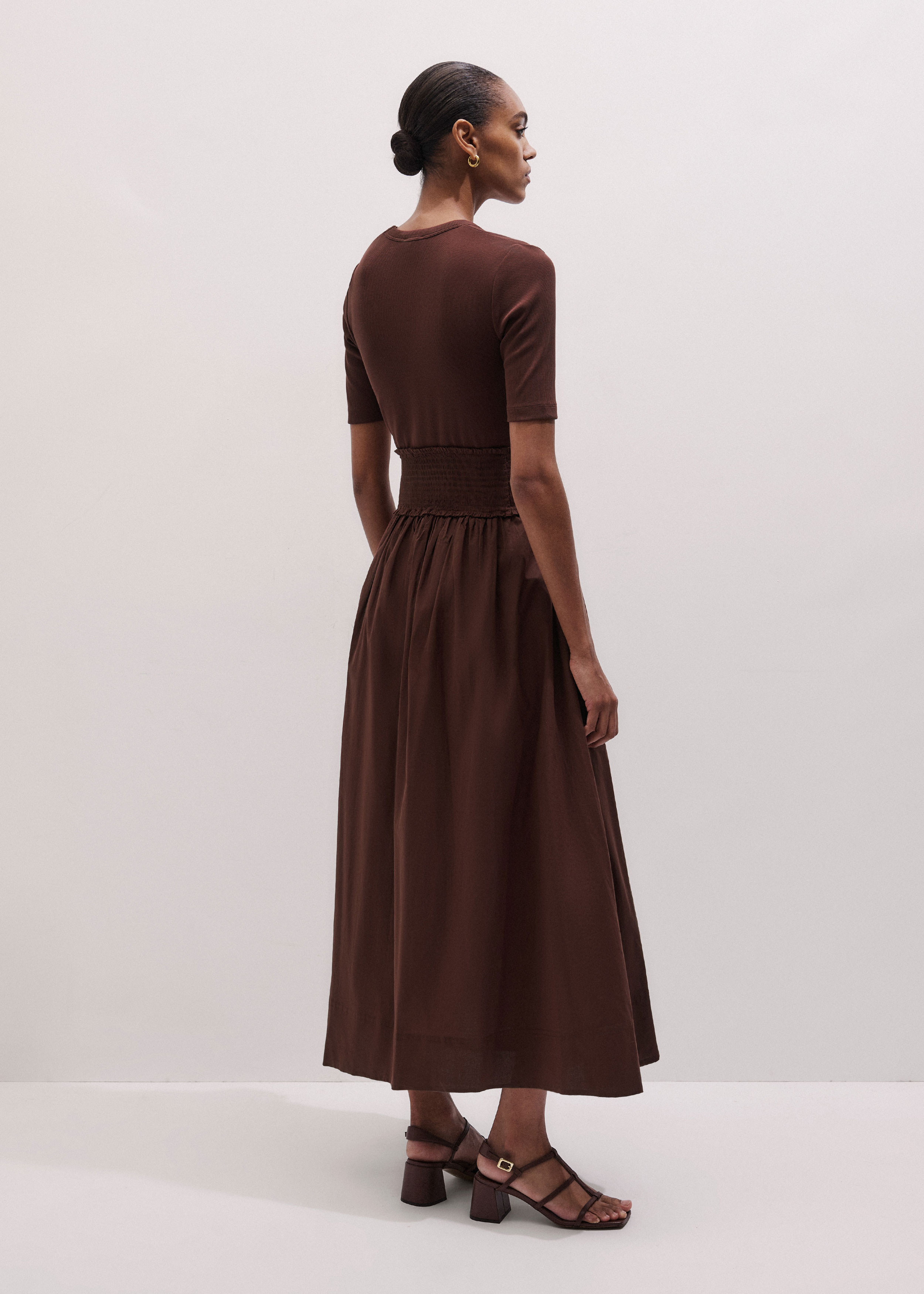 Me+em V-neck Smocked Skirt Maxi Dress - Cinnamon Brown