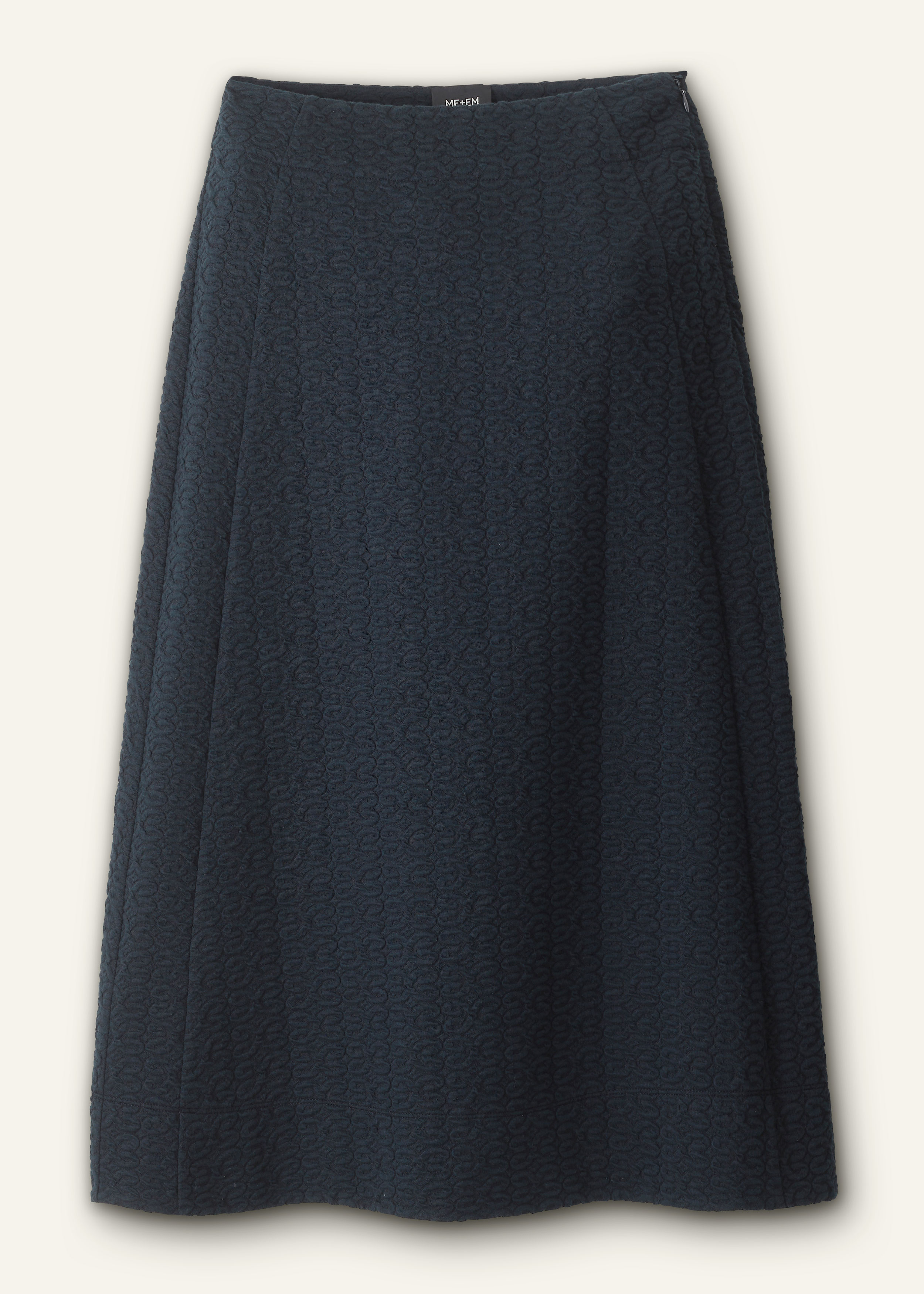 Women's Navy Curling Crosses Jacquard Textured Midi Skirt | ME+EM