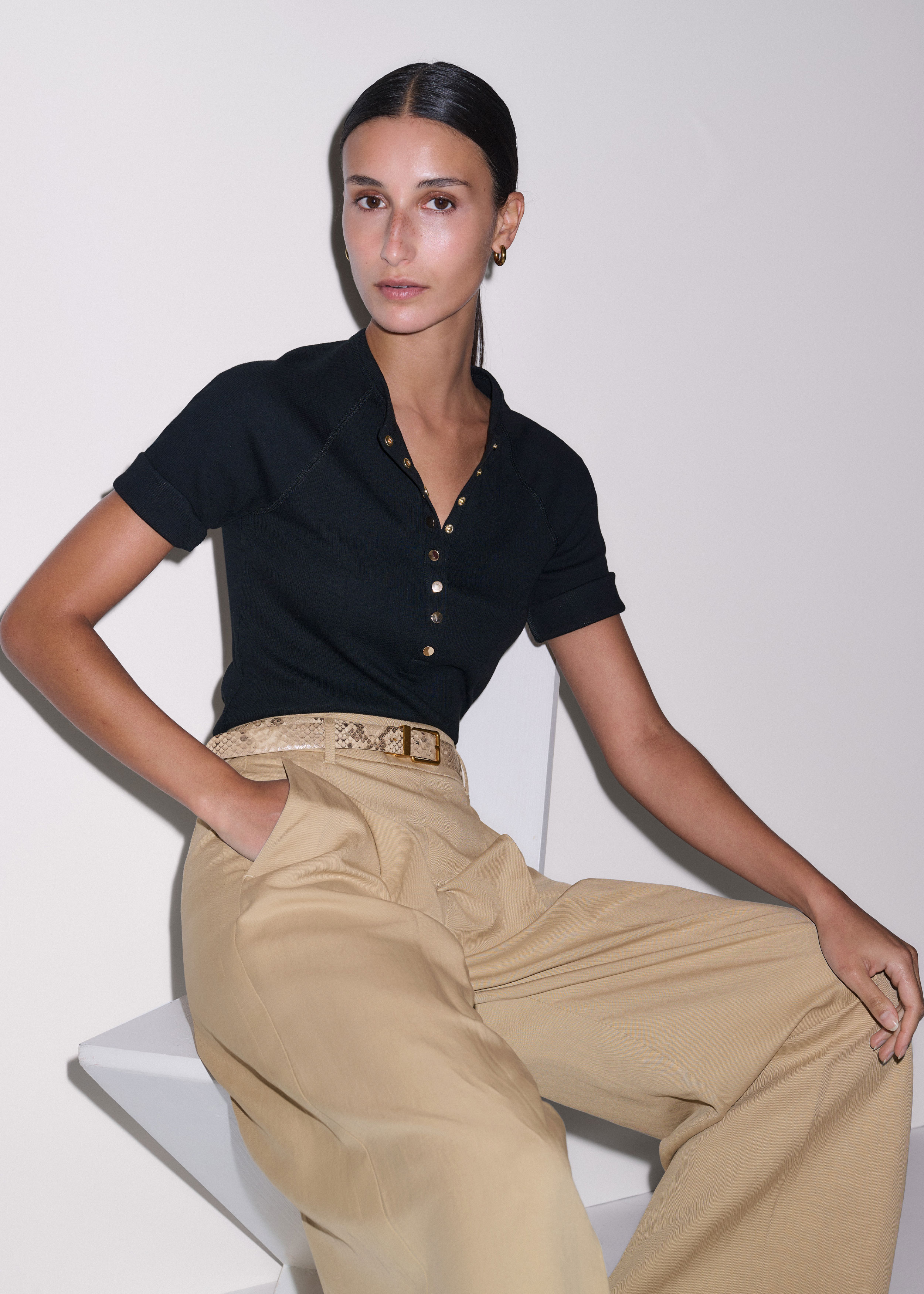 Women's White Open Placket Swing Top | ME+EM