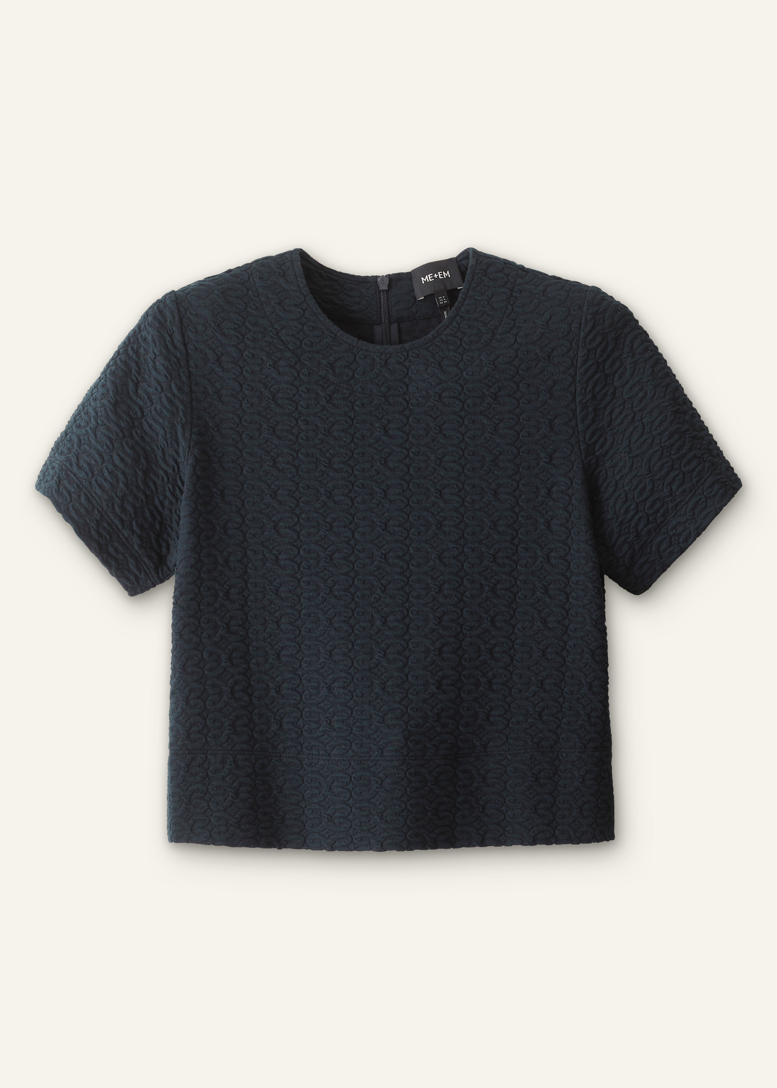 Women's Navy Curling Crosses Jacquard Short Sleeve Textured Tee