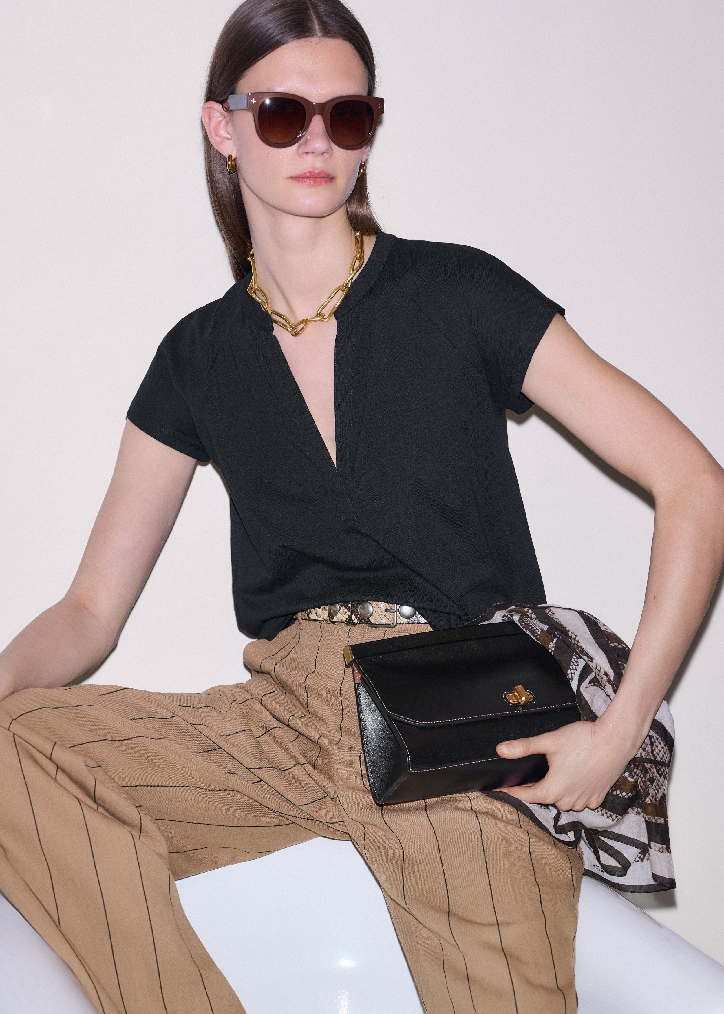 トップス Bellsleeveribbonbaretop ensemble mmeeme Women's Black Open Placket Swing Top | ME+EM
