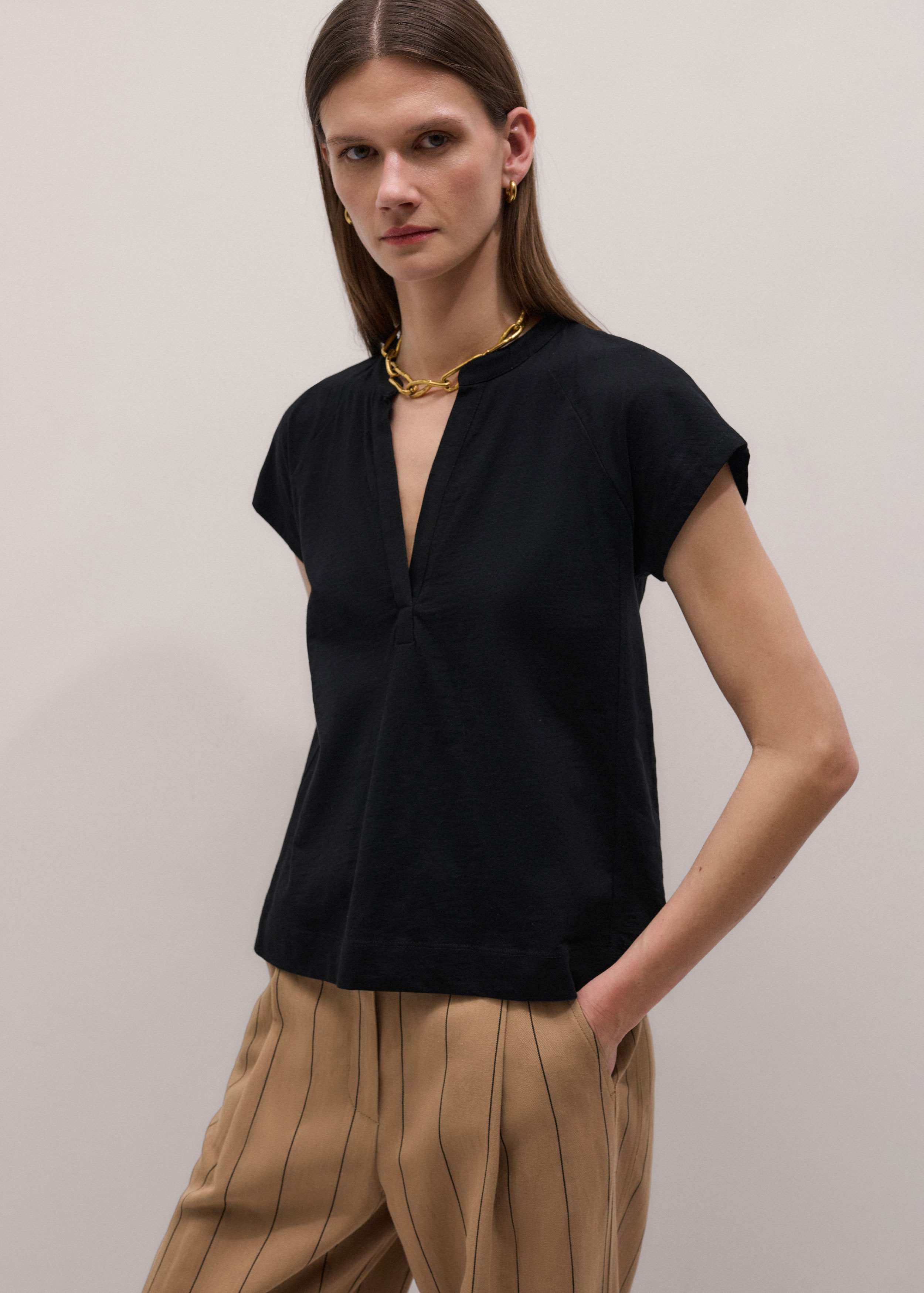 トップス Bellsleeveribbonbaretop ensemble mmeeme Women's Black Open Placket Swing Top | ME+EM