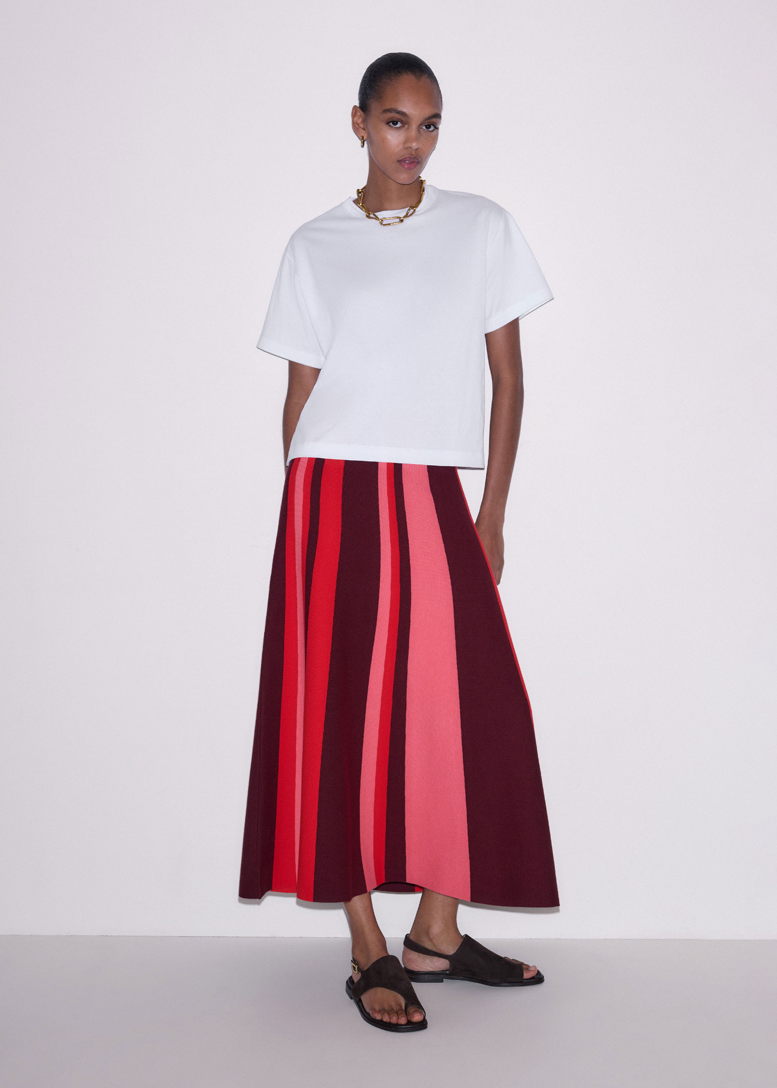 Women's Pink Milano Stripe Knit A-Line Skirt | ME+EM
