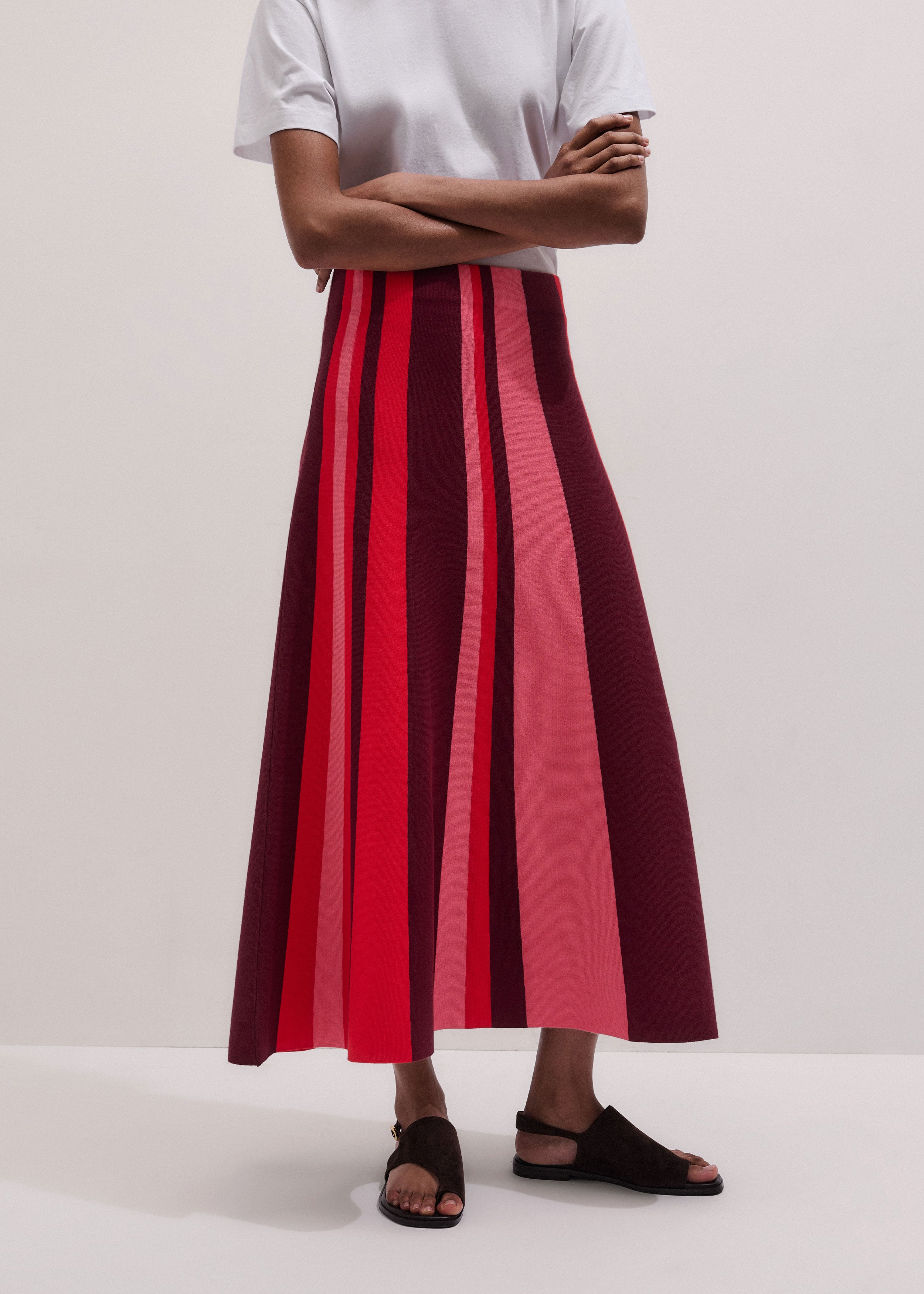 Women's Pink Milano Stripe Knit A-Line Skirt | ME+EM