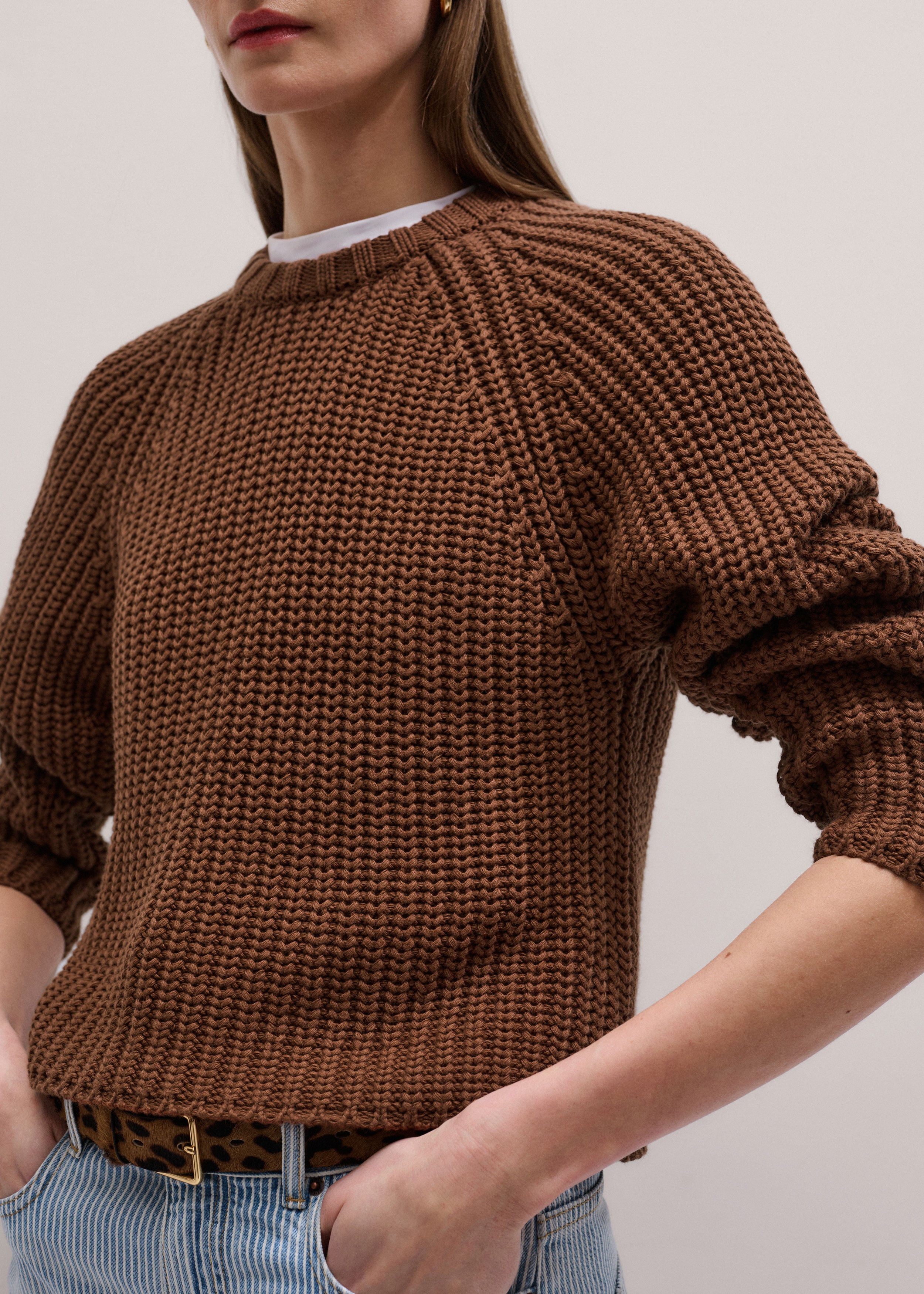 Women's Brown Chunky Cotton Raglan Sweater | ME+EM