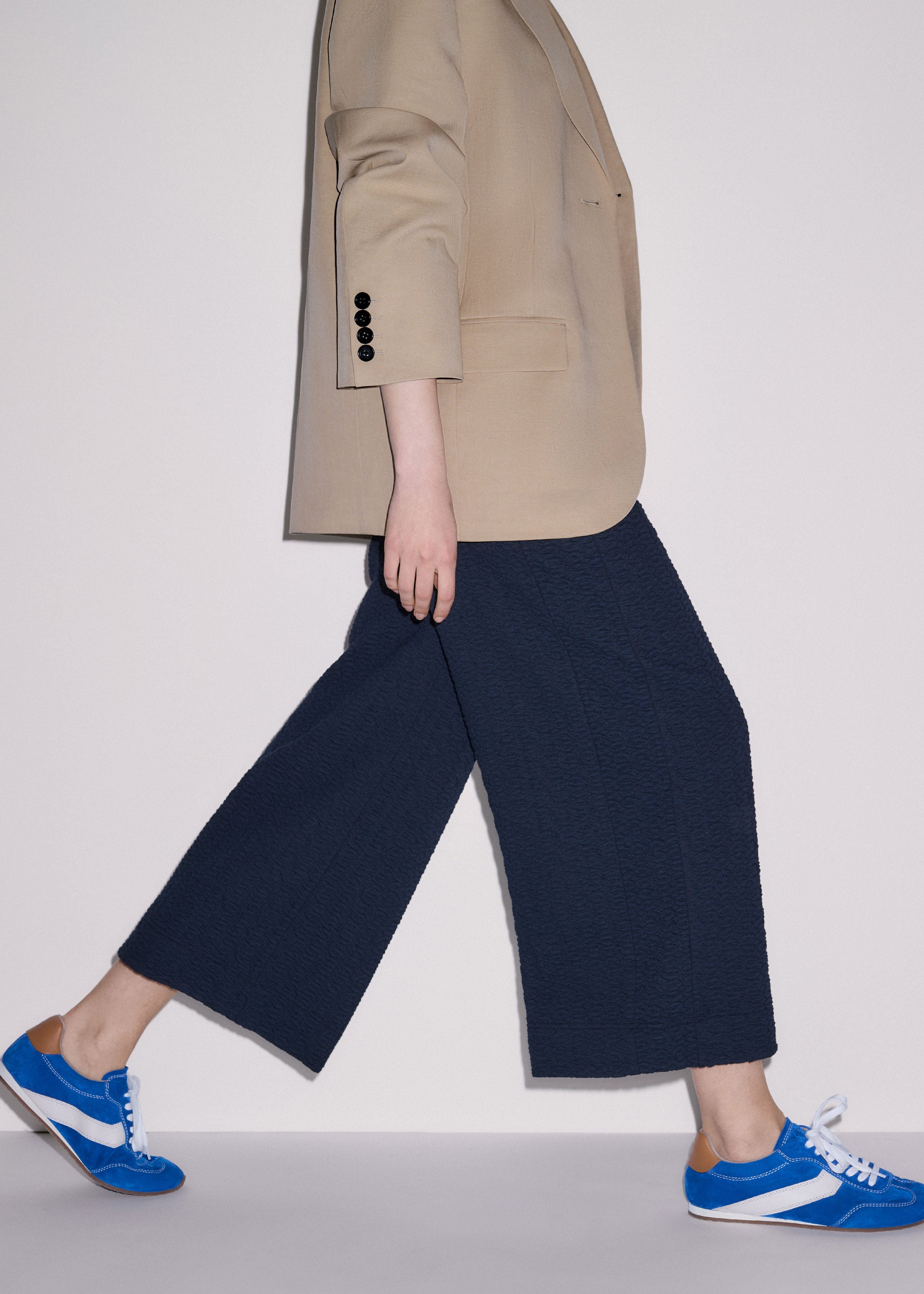 Women's Navy Curling Cross Jacquard Cropped Pant | ME+EM