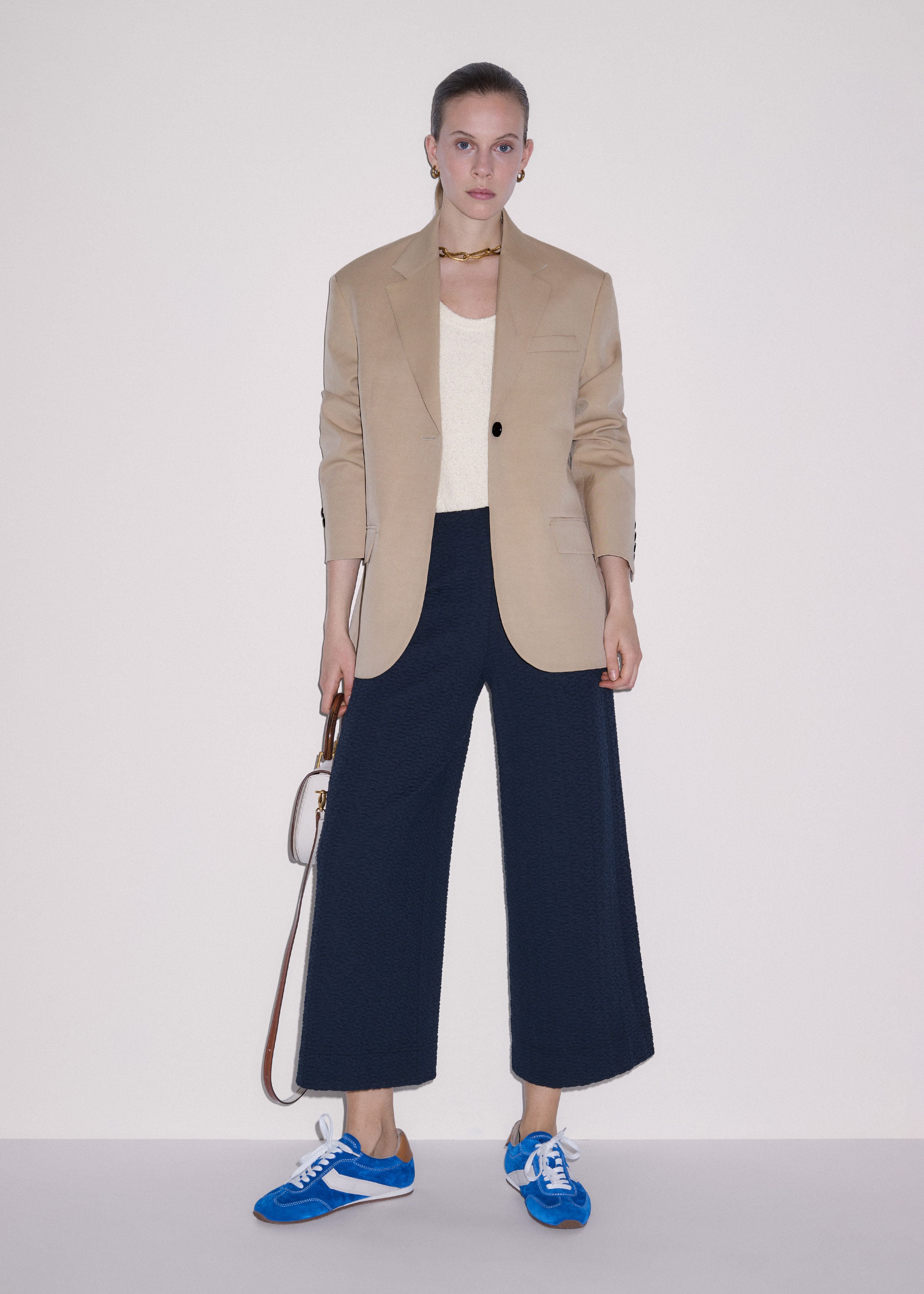 Women's Navy Curling Cross Jacquard Cropped Pant | ME+EM