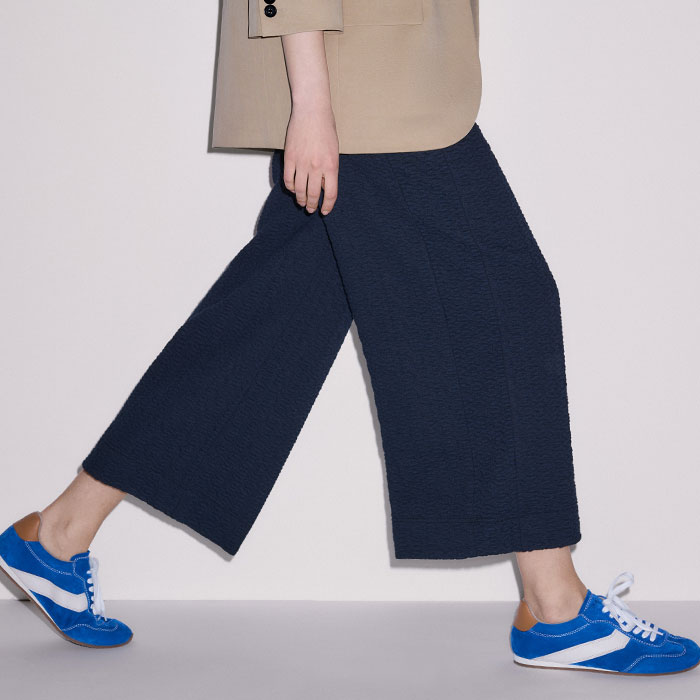Women's Navy Curling Cross Jacquard Cropped Trouser | ME+EM