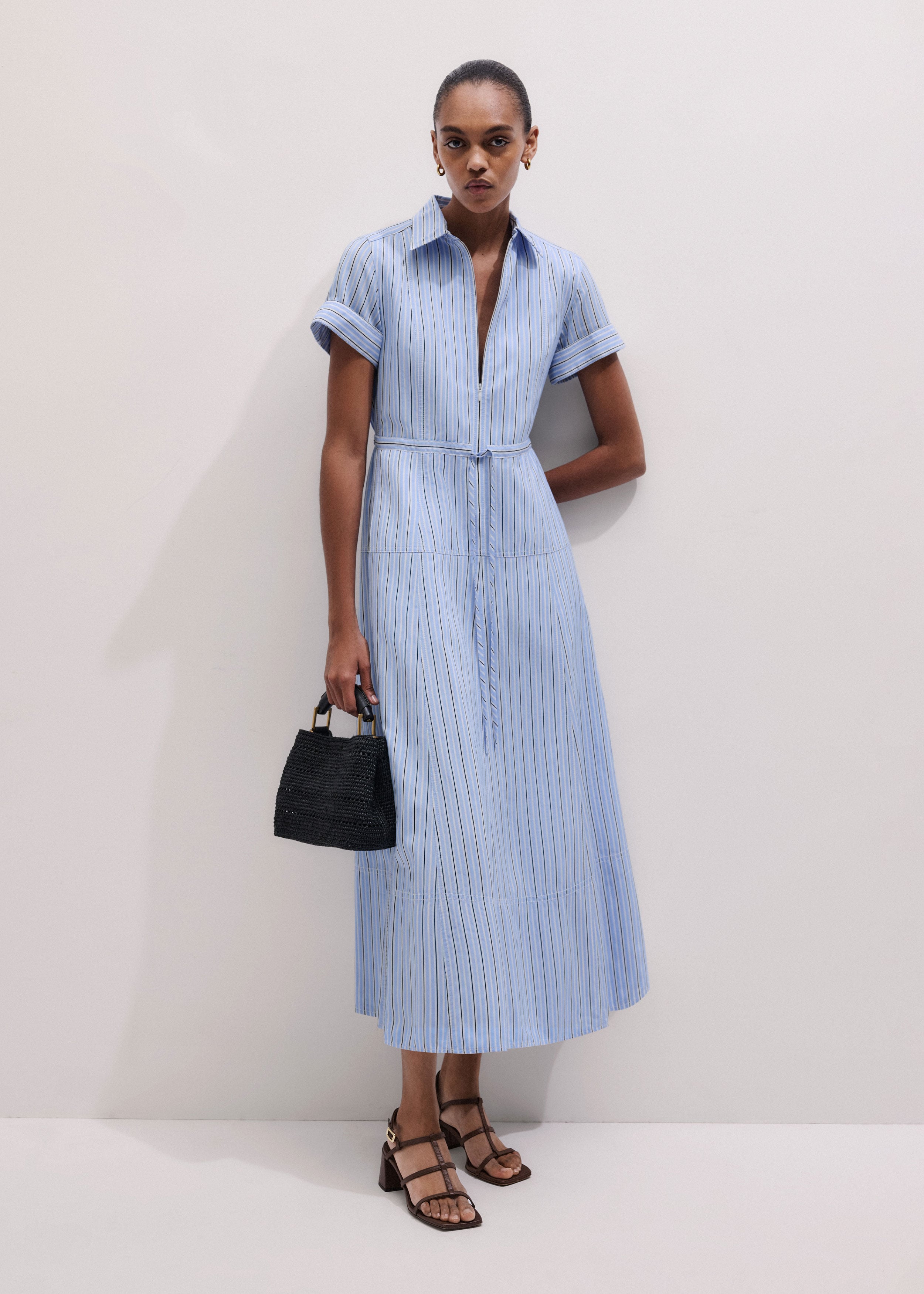 drawstring waist shirt dress ME+EM Drawstring Waist Maxi Shirt Dress