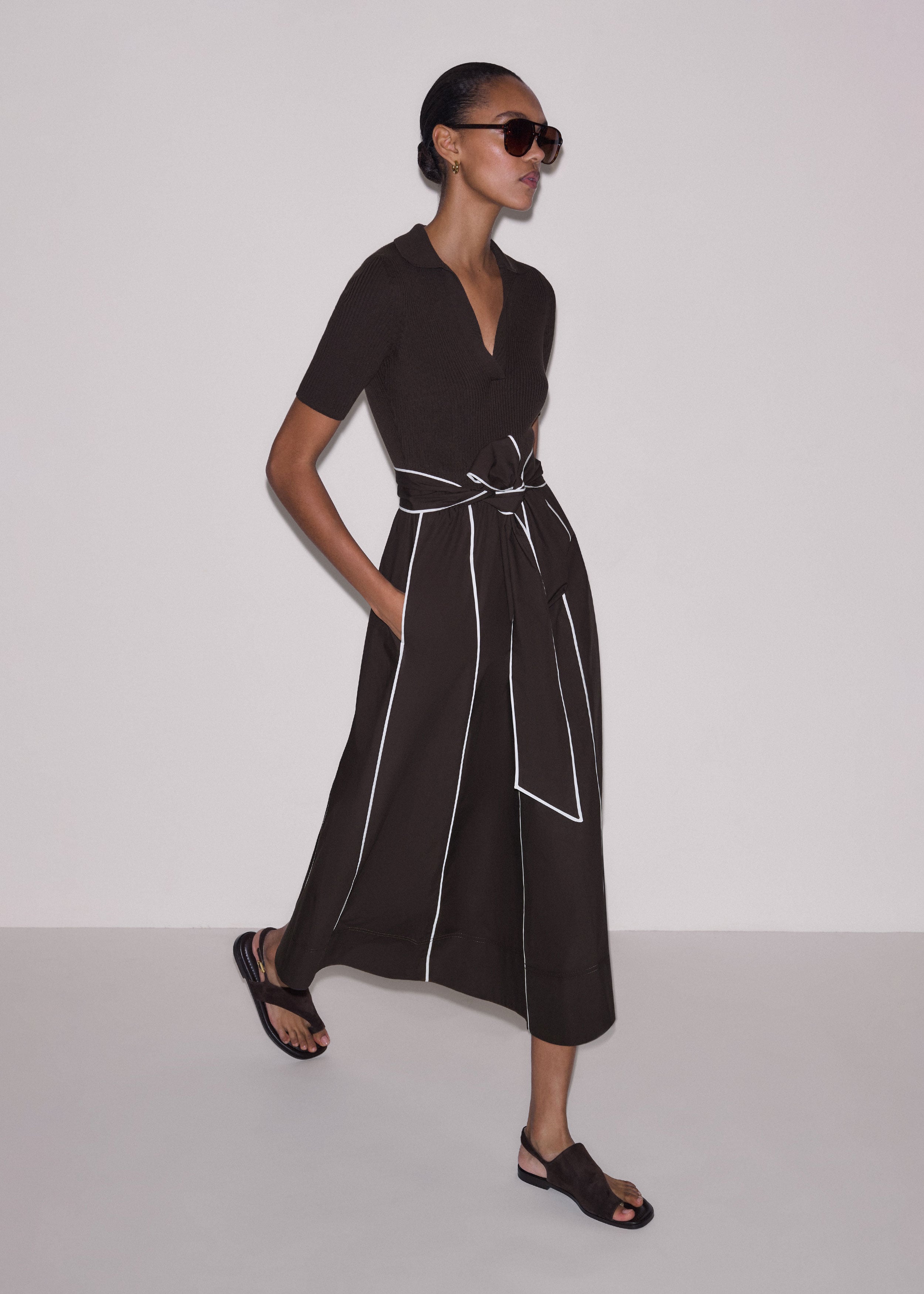 slim fit dress slacks White Black Fit & Flare Belt Midi Dress main image 0