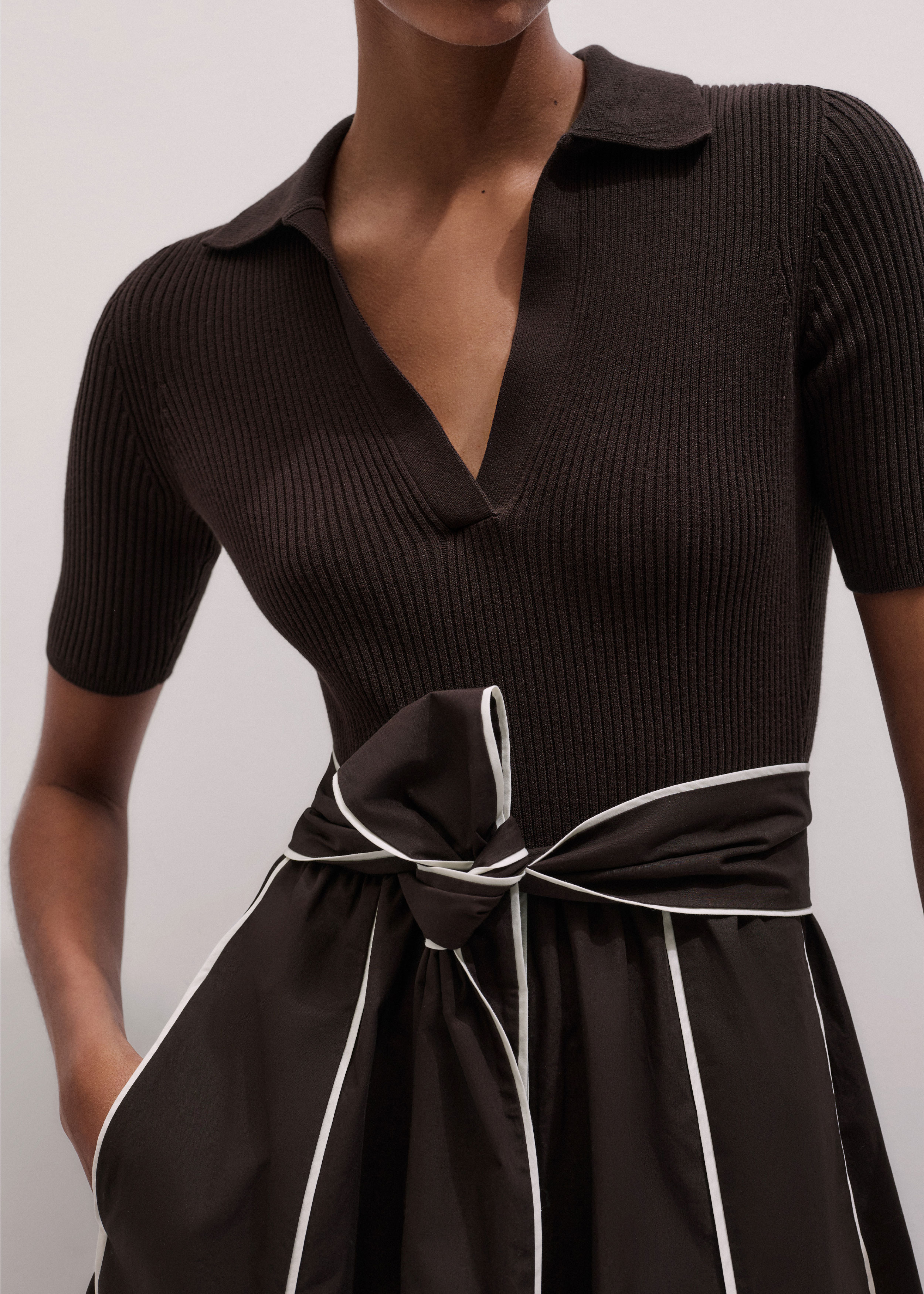slim fit dress slacks White Black Fit & Flare Belt Midi Dress main image 0