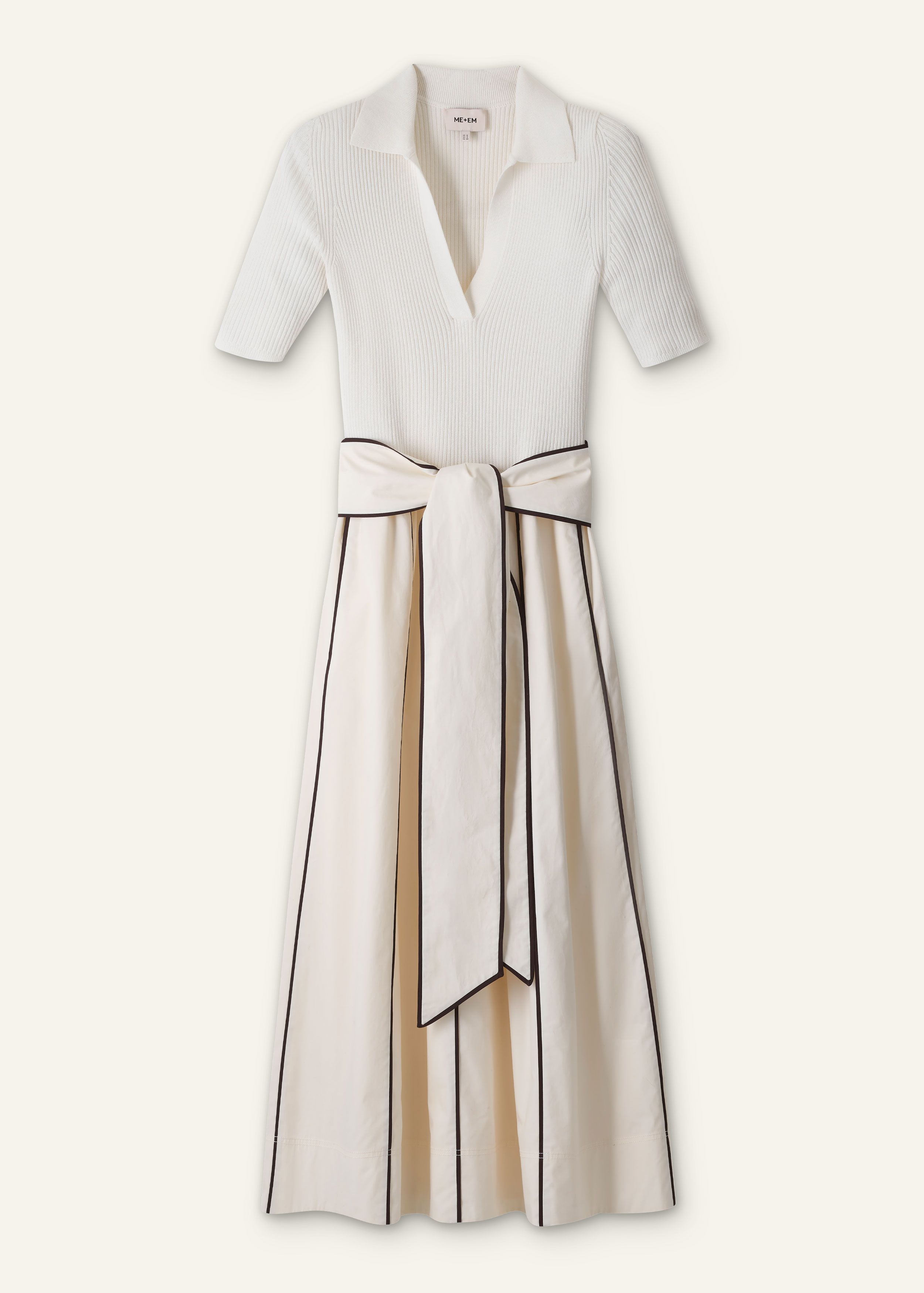 Women's Cream Mixed Media Fit And Flare Midi Dress + Belt | ME+EM