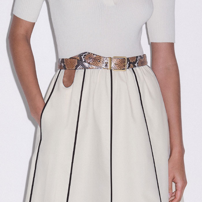 Women's Cream Mixed Media Fit And Flare Midi Dress + Belt | ME+EM Women's Cream Mixed Media Fit And Flare Midi Dress + Belt | ME+EM