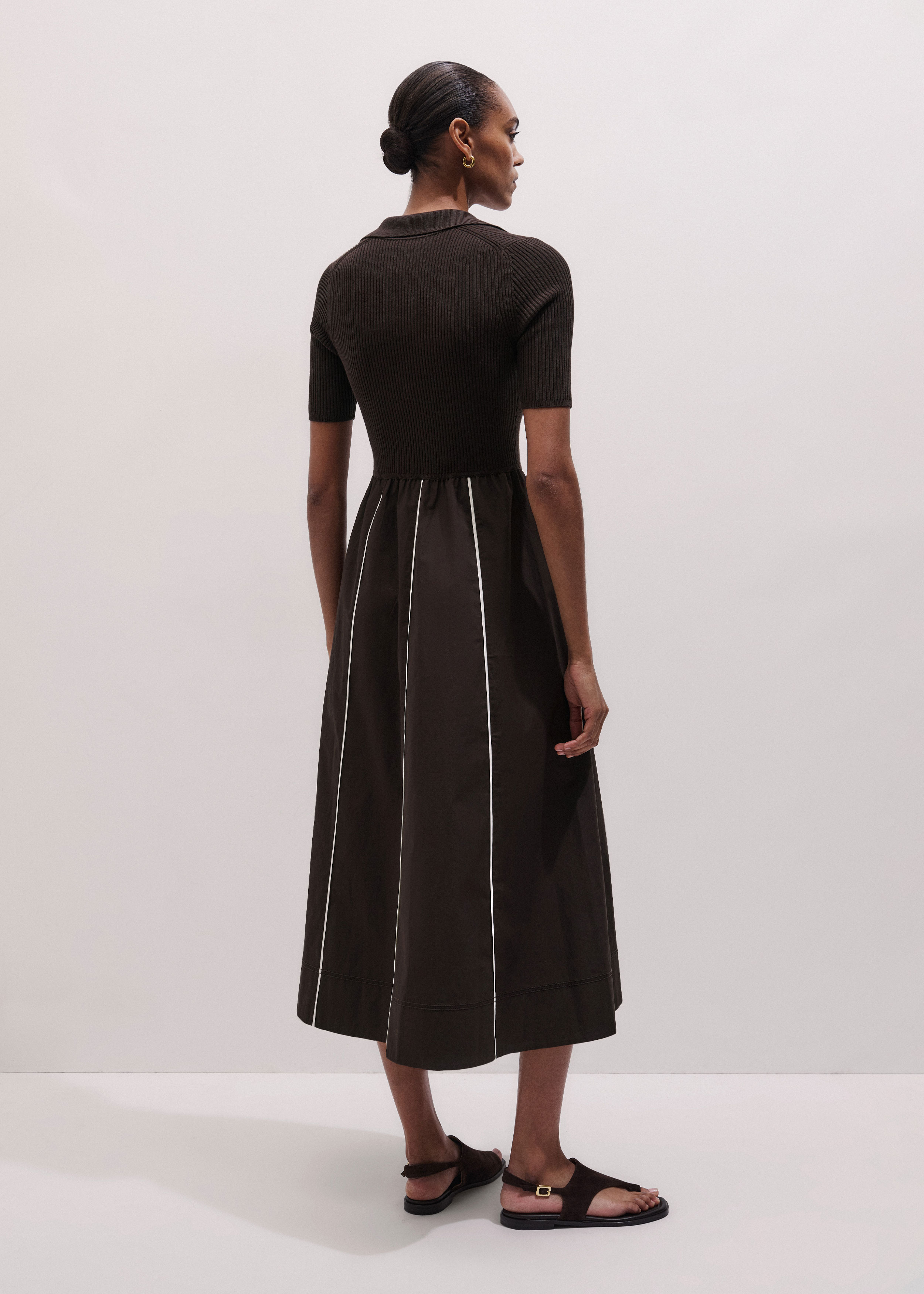 slim fit dress slacks Fit & Flare Lined Laced Mixed Media Midi Dress main image 0