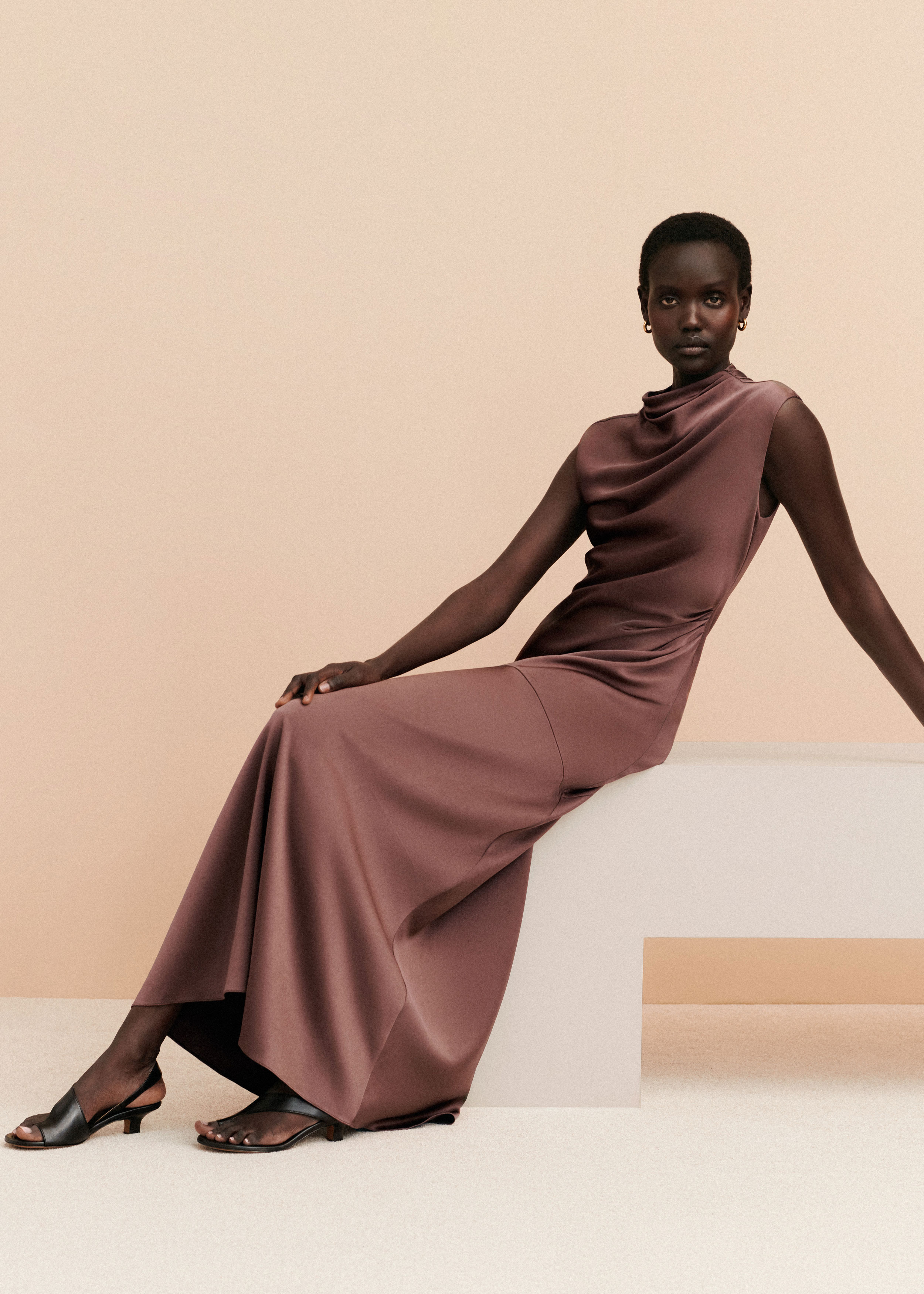linger bias cut dress brown Olive Green Mock Neck Sweater Dress | Aster Dress main image 1