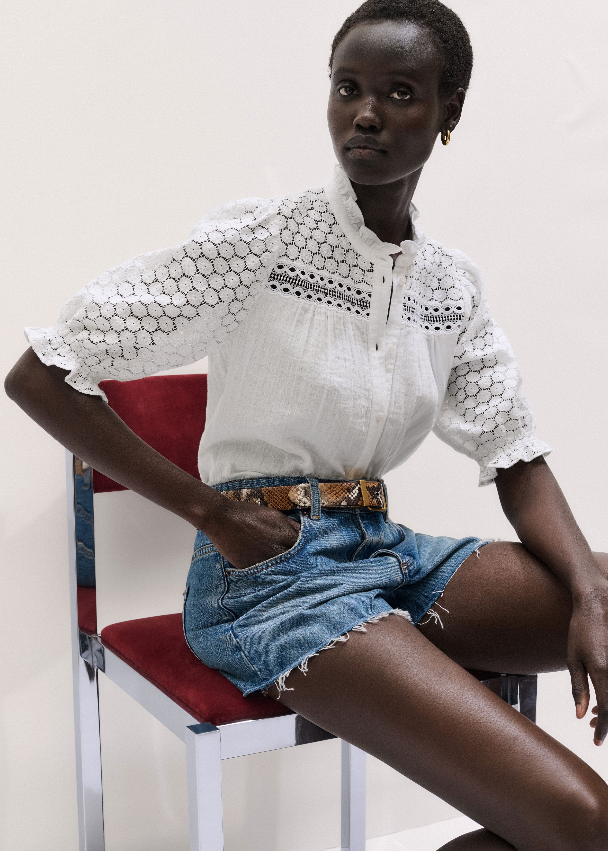 Women's White Cheesecloth AM-PM Summer Blouse | ME+EM