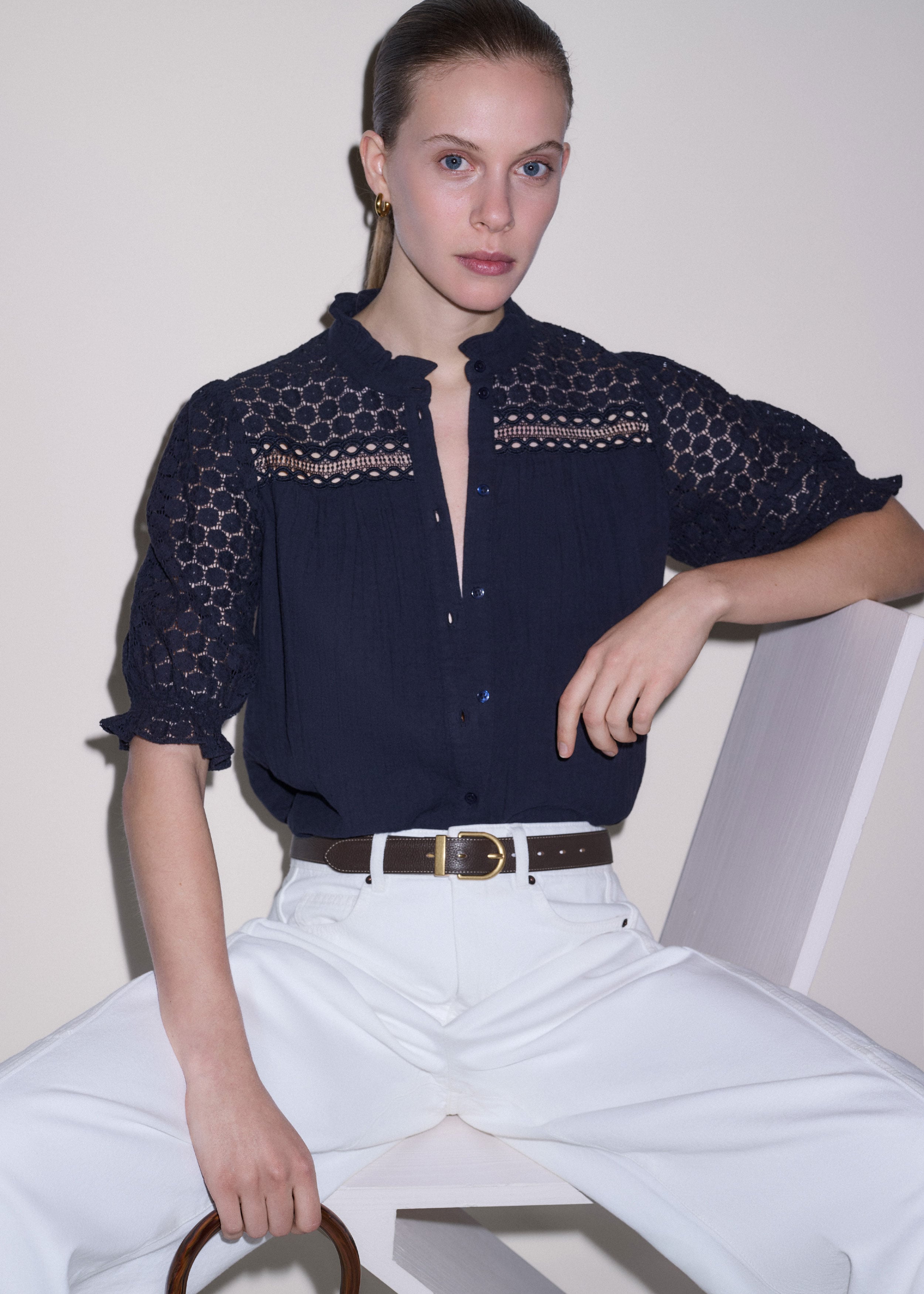Women's Navy Cheesecloth AM-PM Summer Blouse | ME+EM