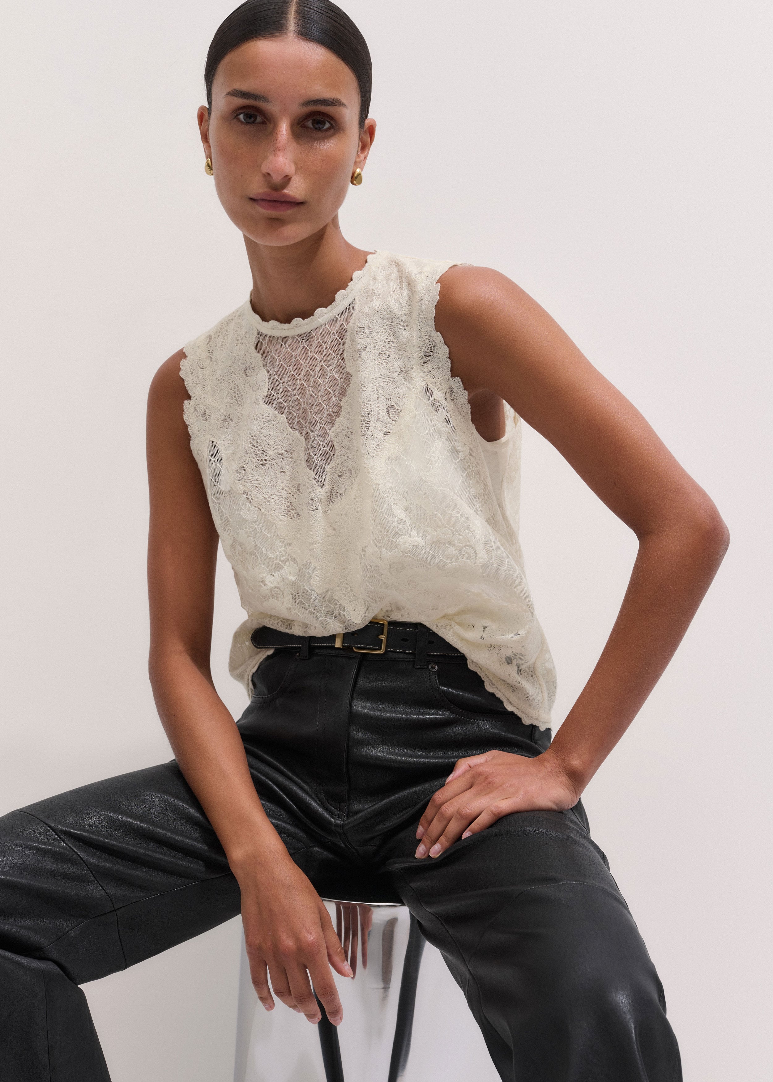 Women's Cream Embroidered Tulle Summer Occasion Top + Cami | ME+EM
