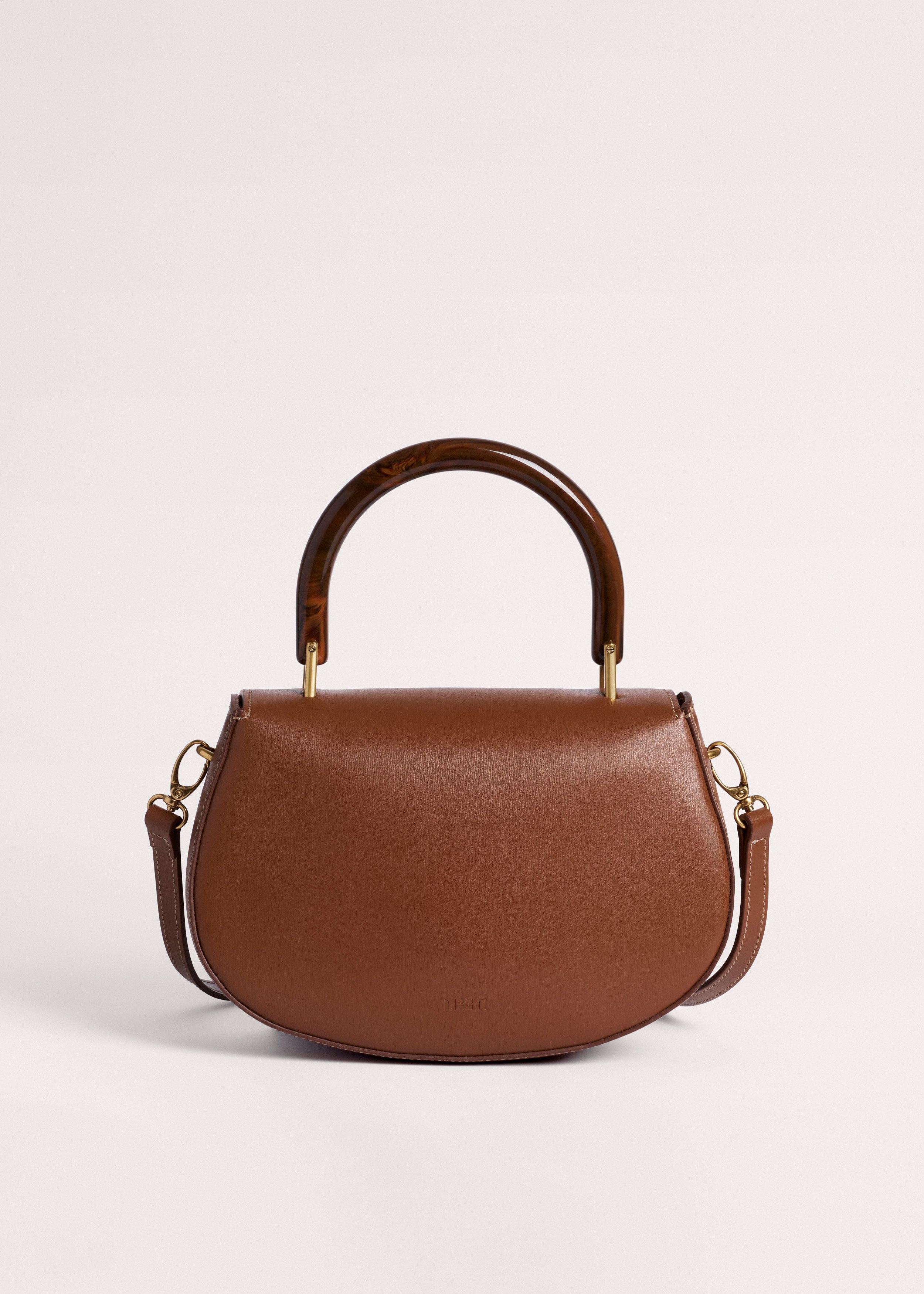 Women's Dark Tan Resin Top Handle Structured Saddle Bag | ME+EM
