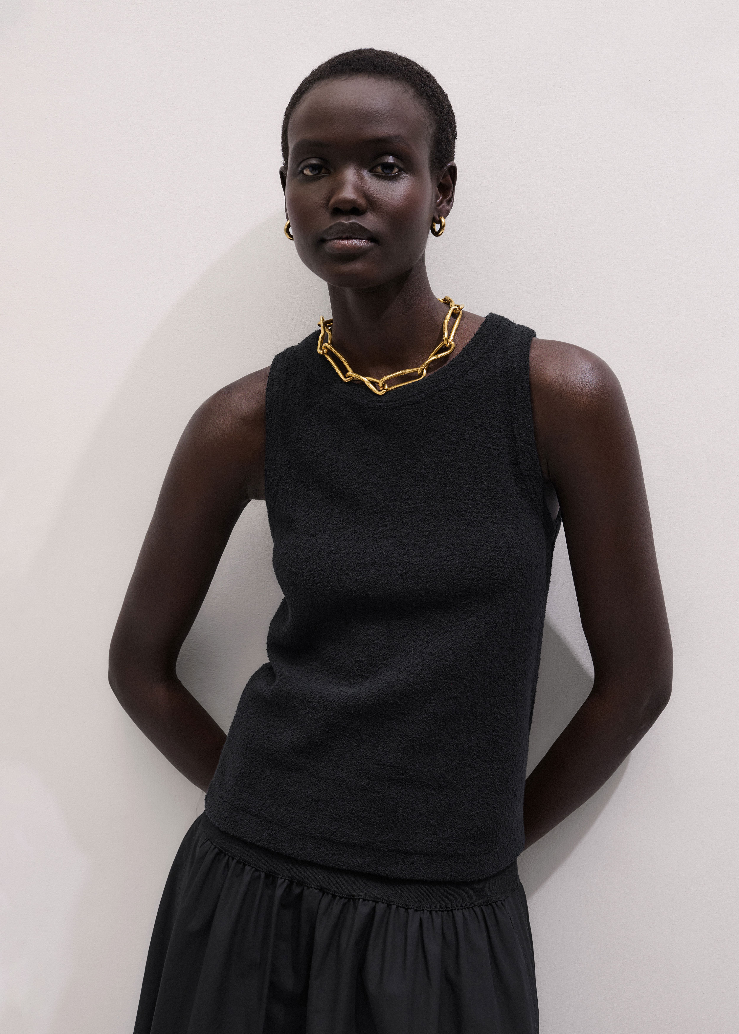 Me+em Textured Slim Crew Neck Vest Black