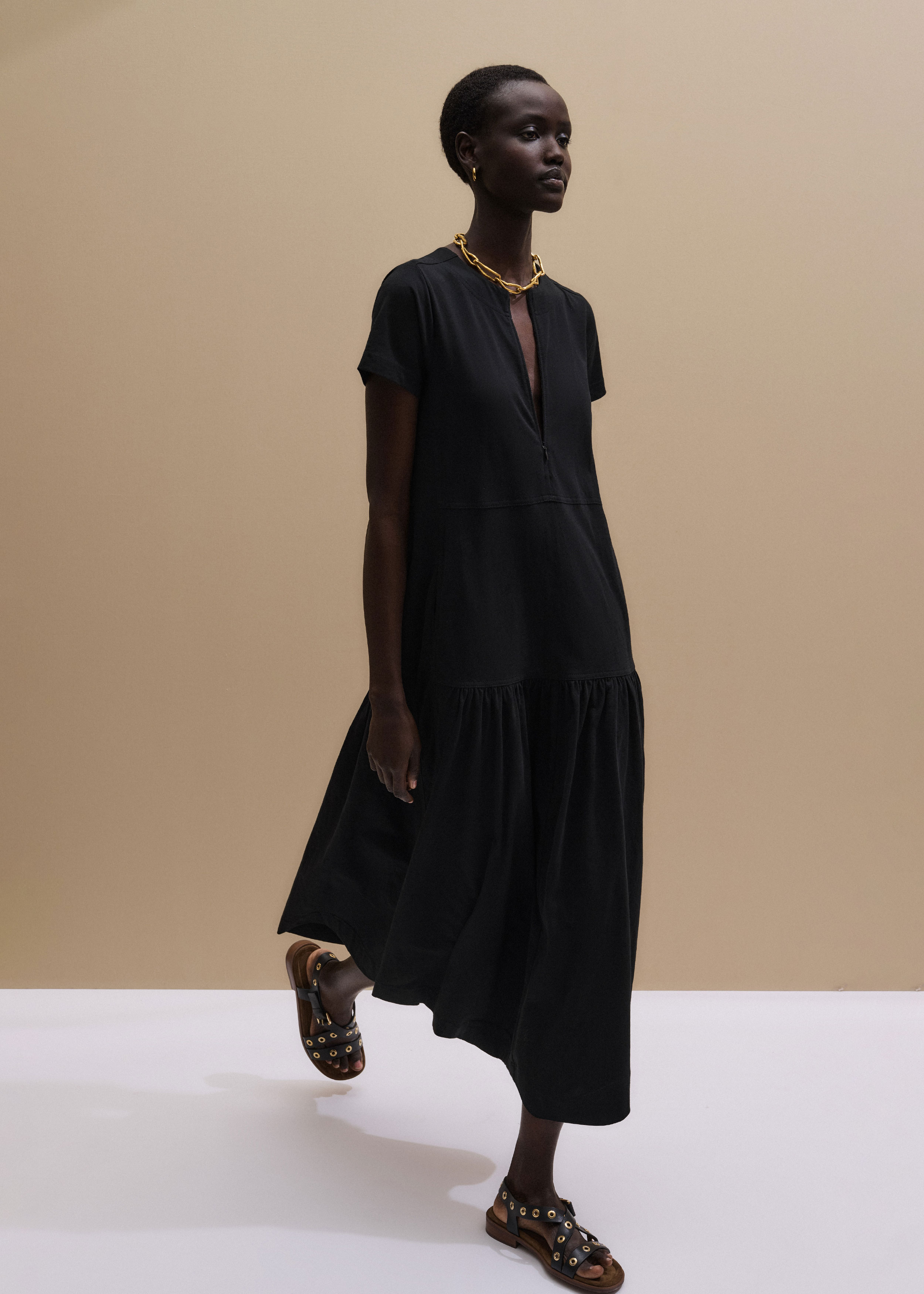 Me+em A-line Tiered Cotton-jersey Maxi Dress - Black