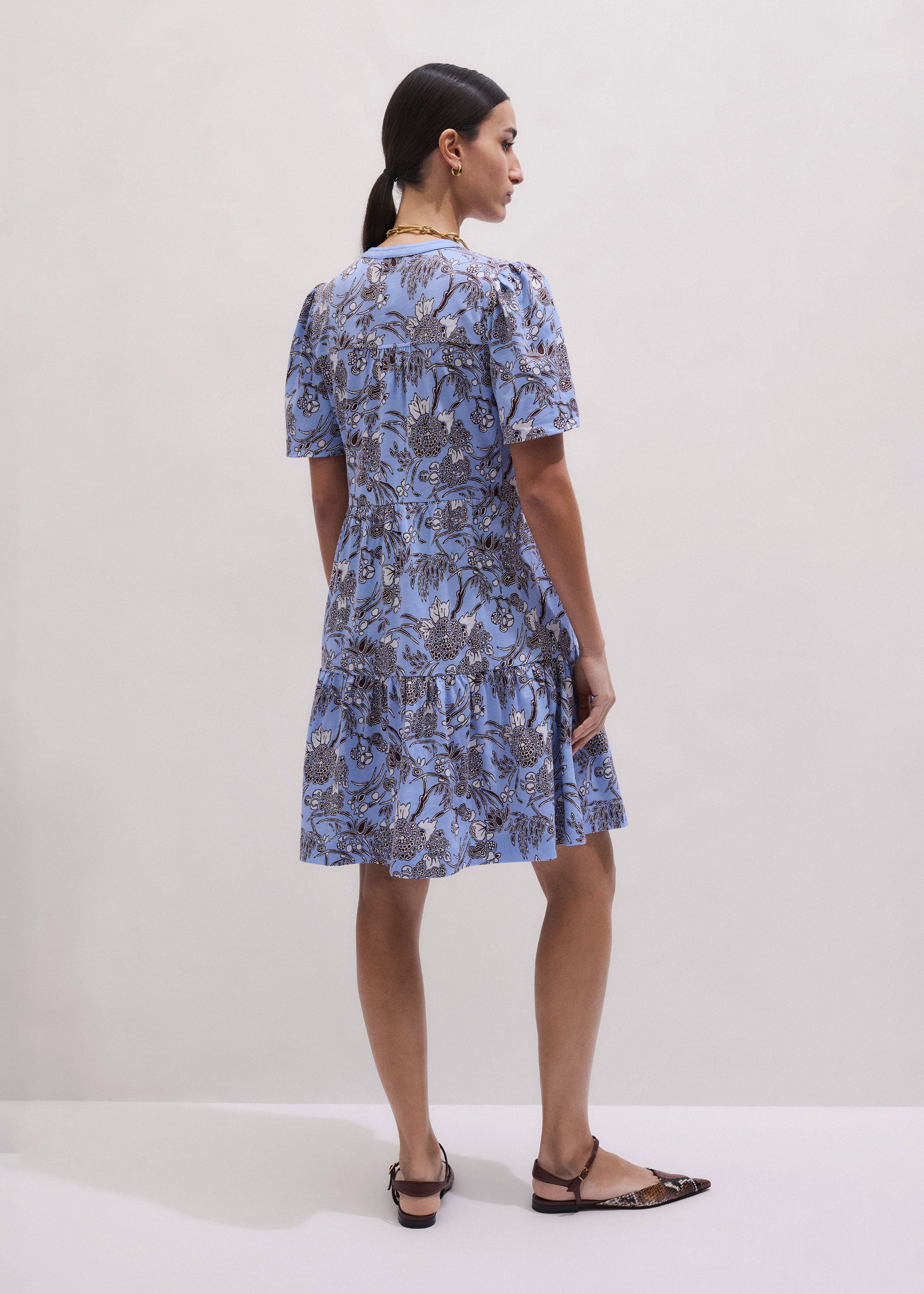 studiob3 mea shorter dress Women's Blue Printed Tiered Short Short Dress with Crystal Embellishment