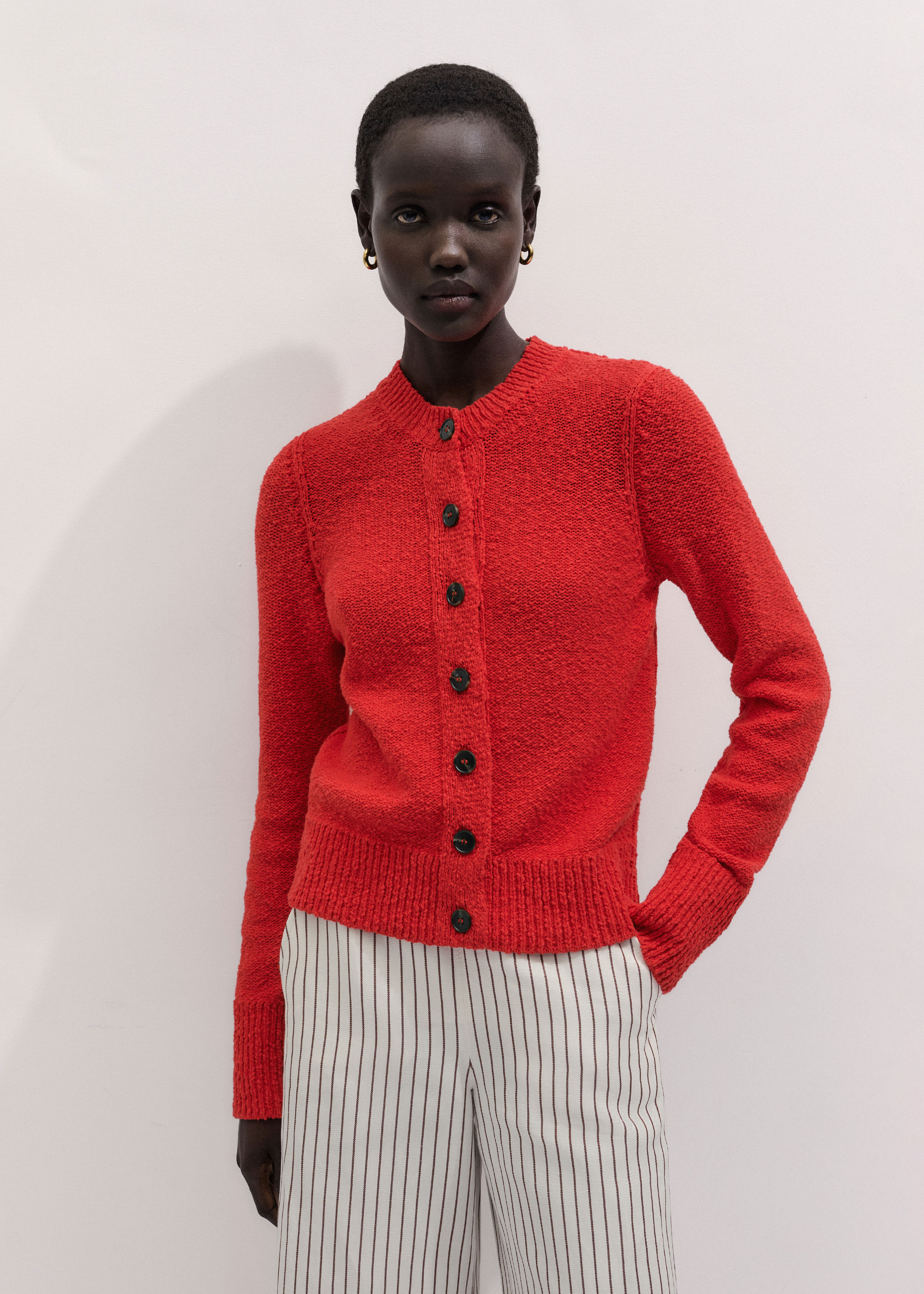 e*r様 【GRANCY】Damage Boucle Knit Cardigan Women's Red Bouclé Straight Knit Cardigan | ME+EM