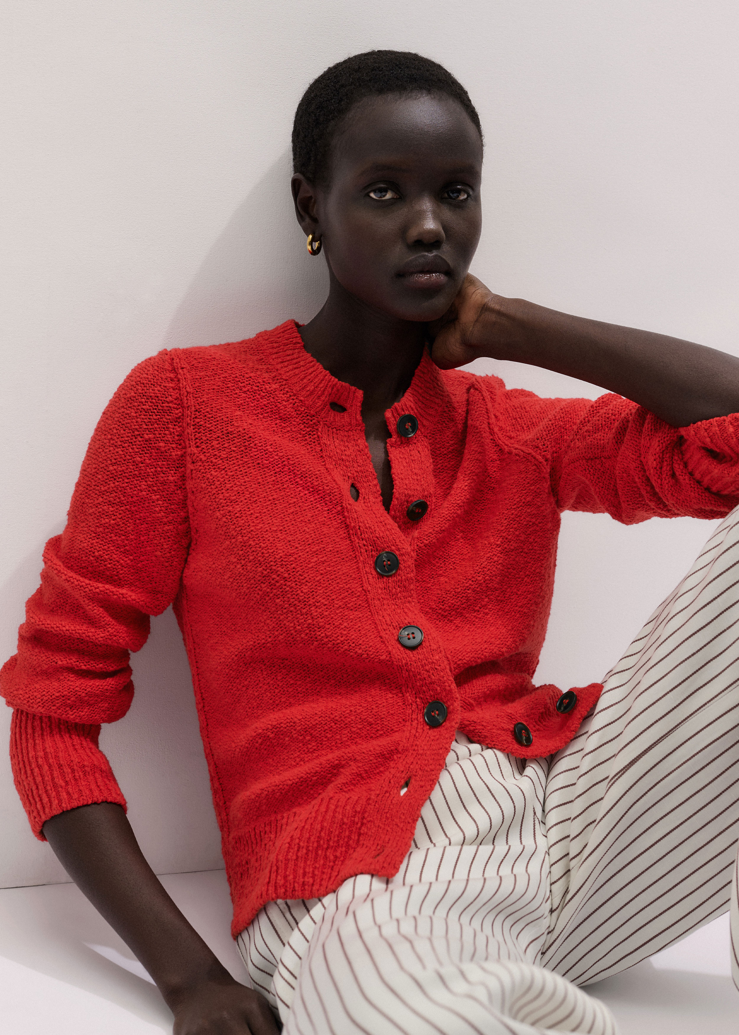 Women's Cinnamon Brown Metallic Stripe Cardigan | ME+EM