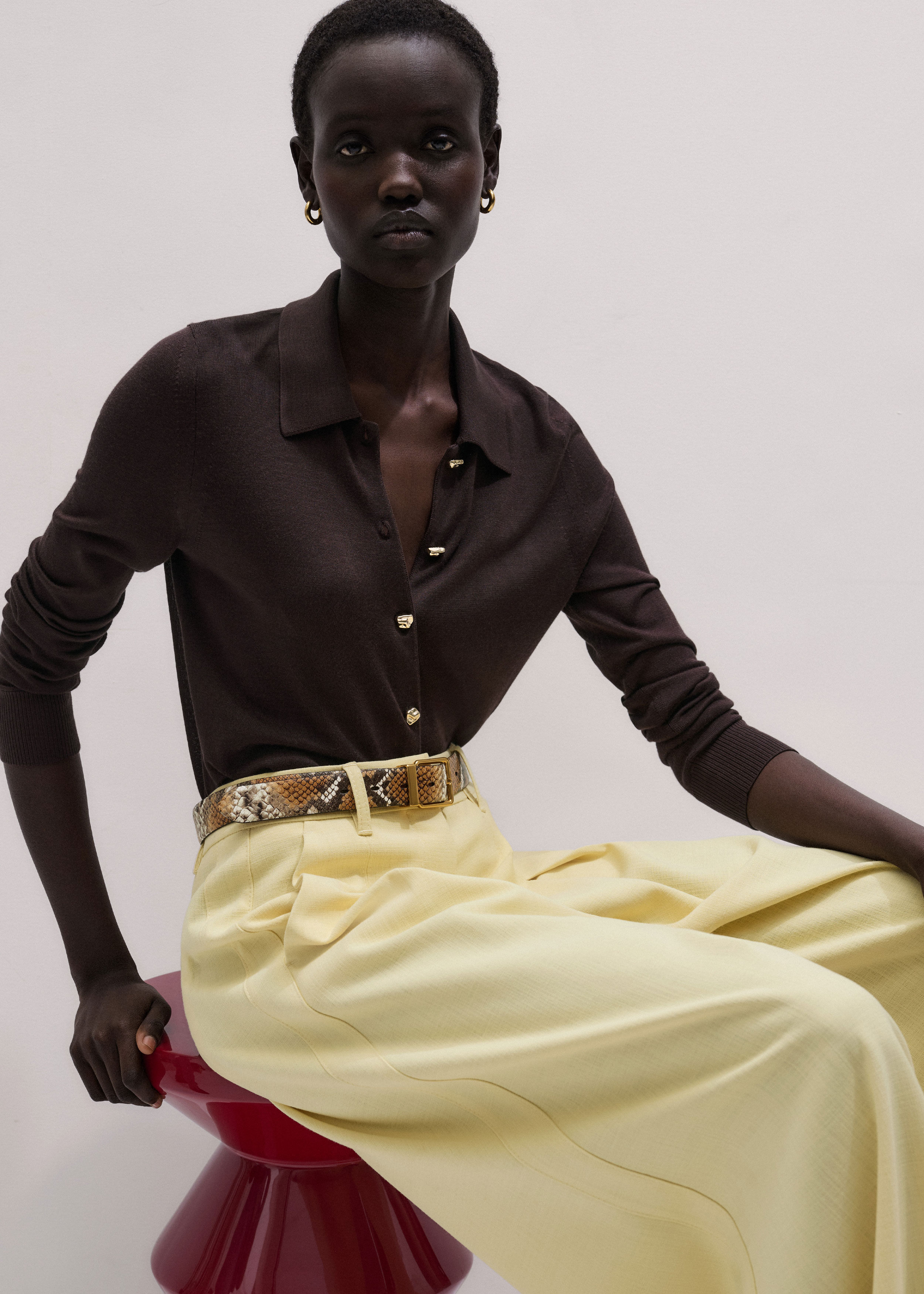 Me+em Silk Slim Knit Shirt Cocoa Brown