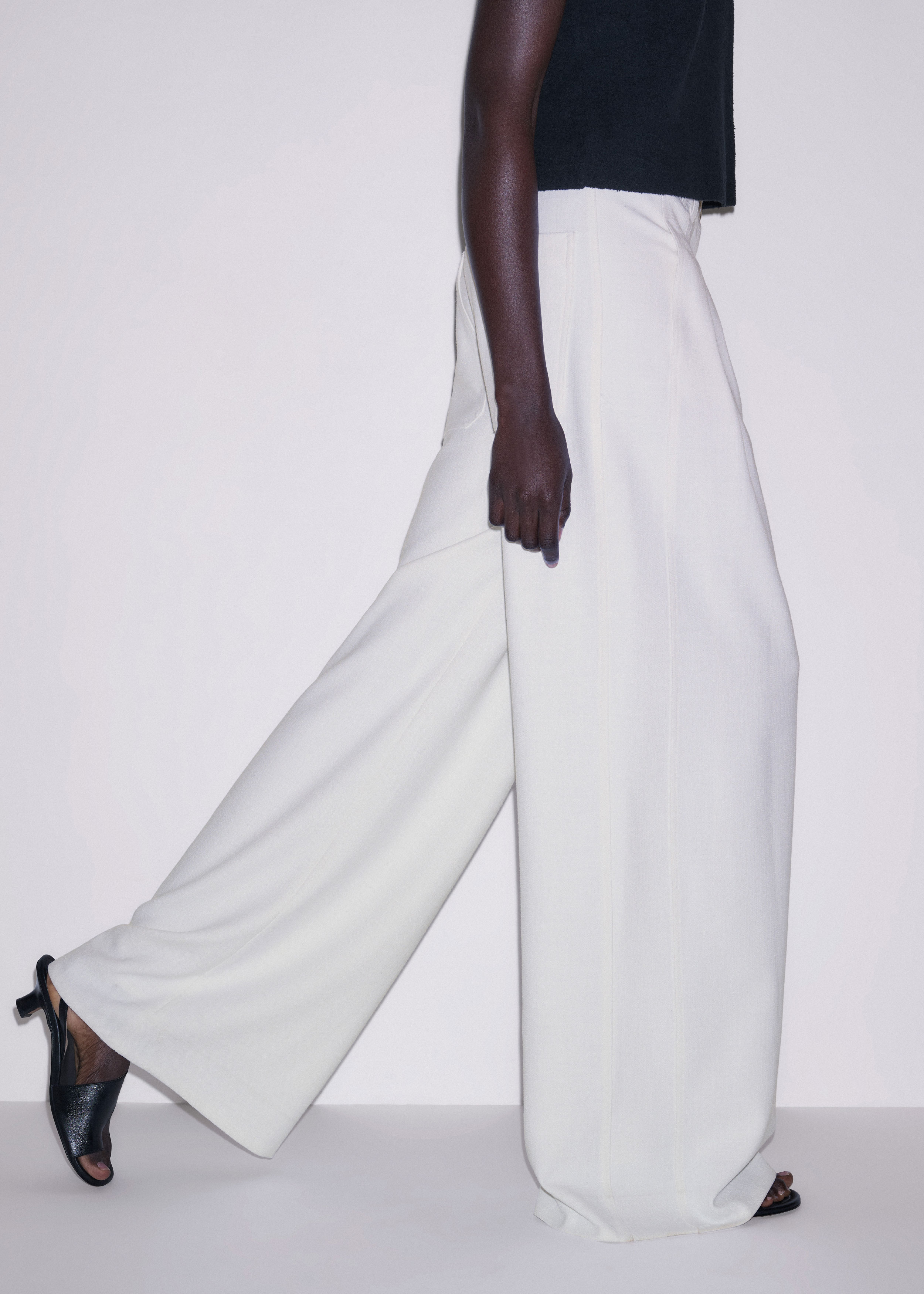 Women's Ivory Double Pleat Wide-Leg Pant | ME+EM