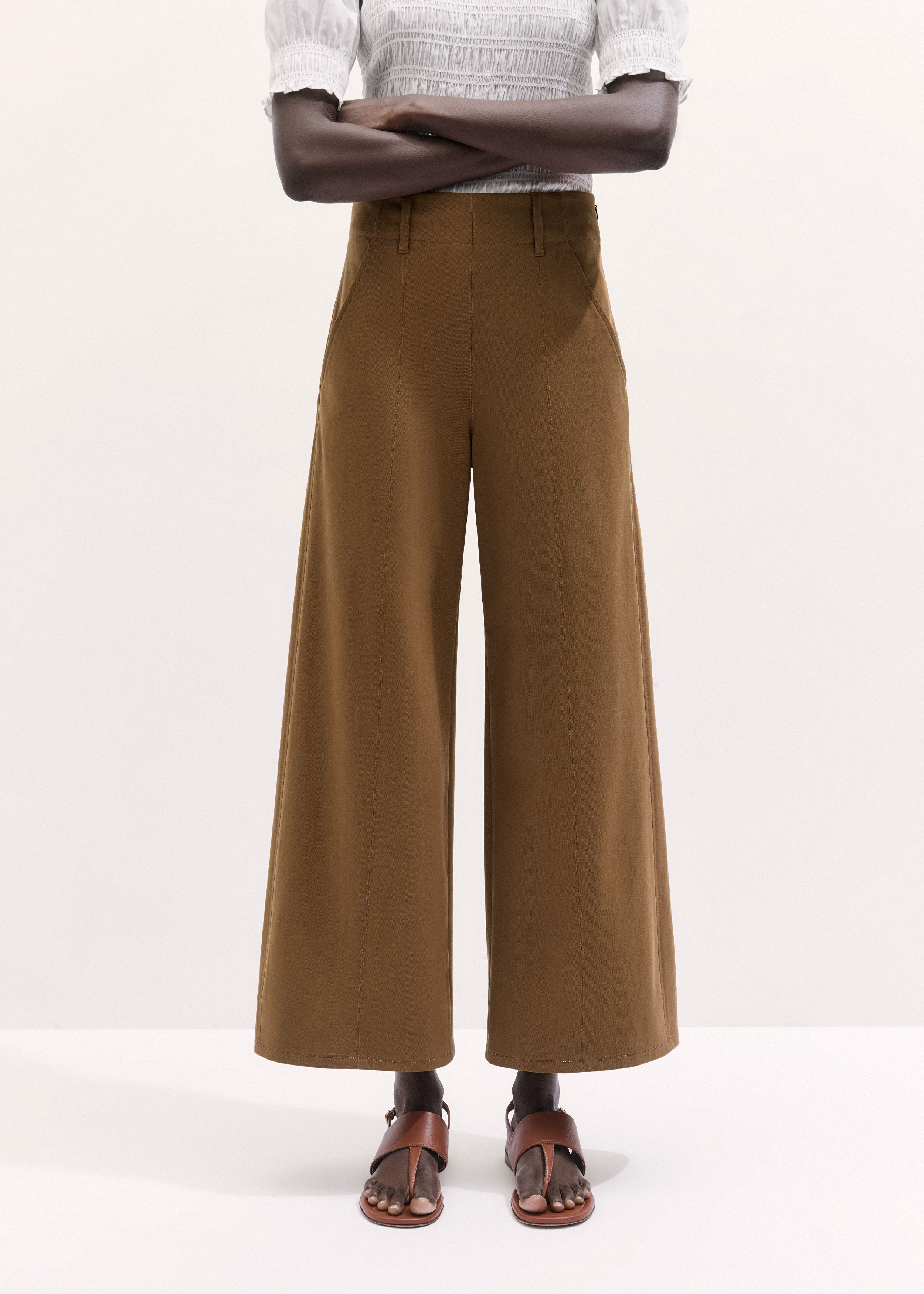 Me+em Wide Crop Pant In Brown