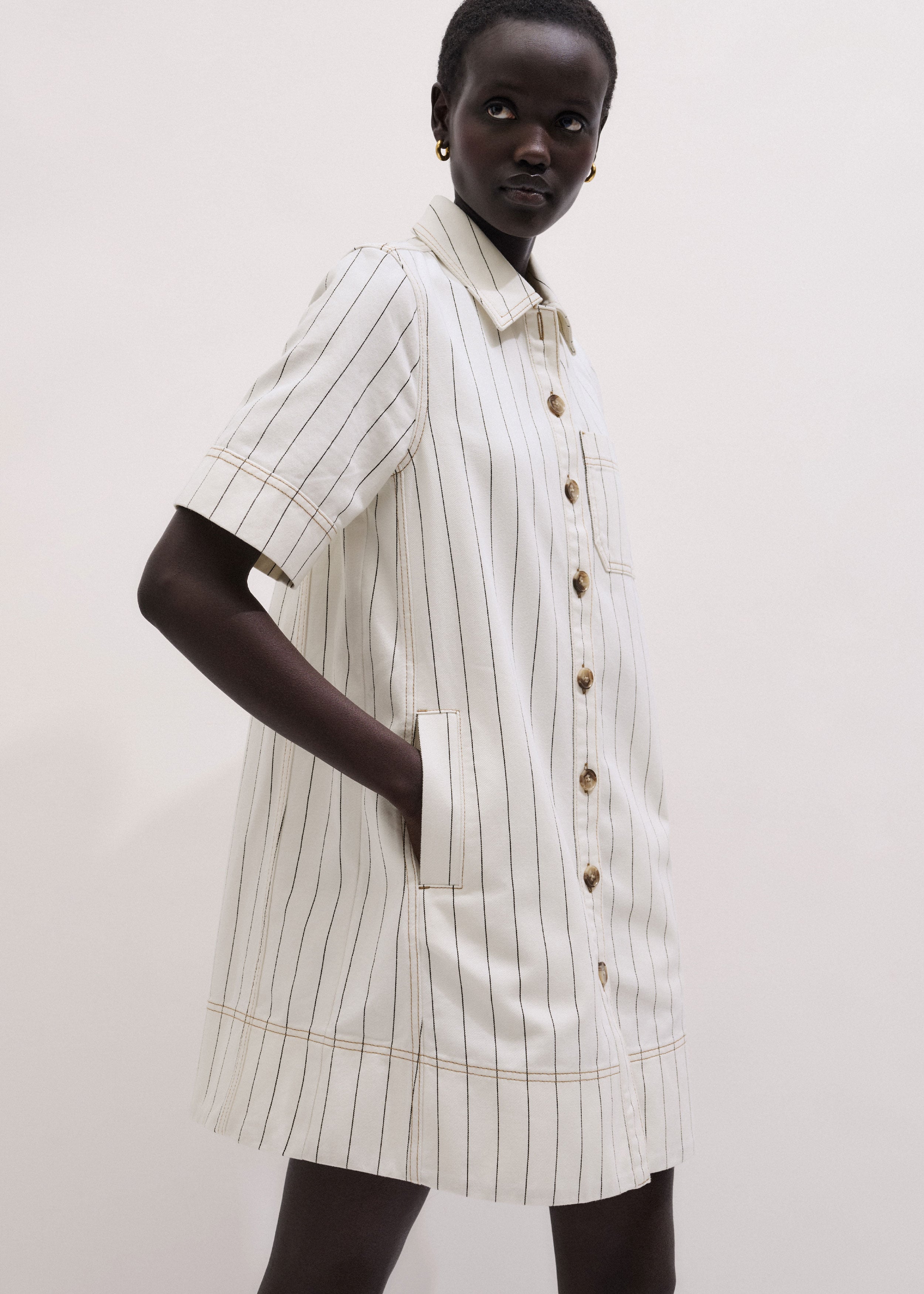 a line mini shirt dress By Anthropologie Short-Sleeve Smocked A-Line Mini Shirt Dress