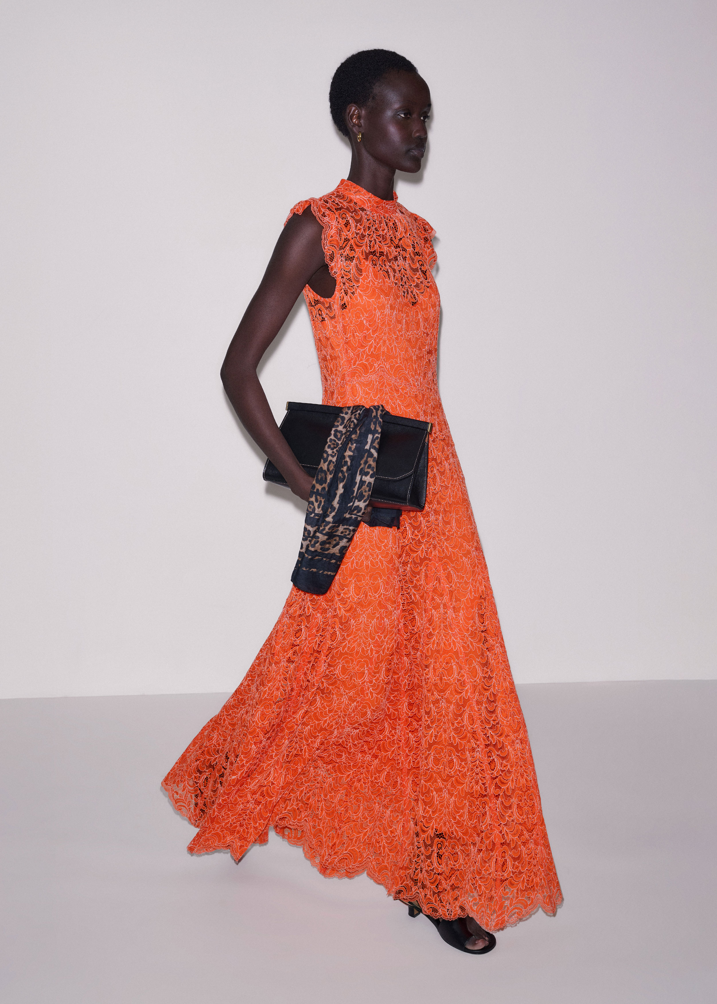 strapless open back dress Orange sleeveless floral lace midi dress