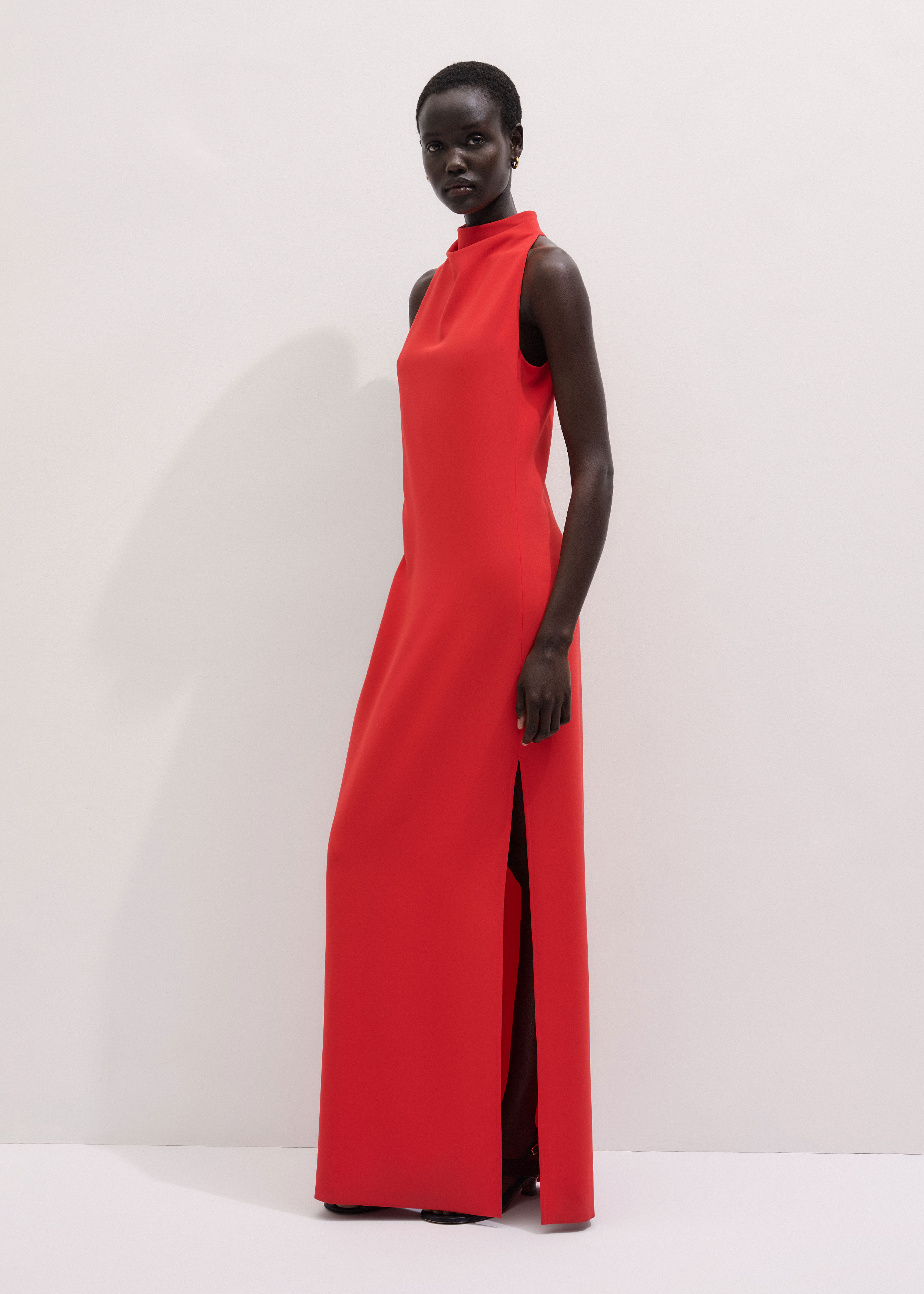 Women's Red Draped Full Length Dress | ME+EM