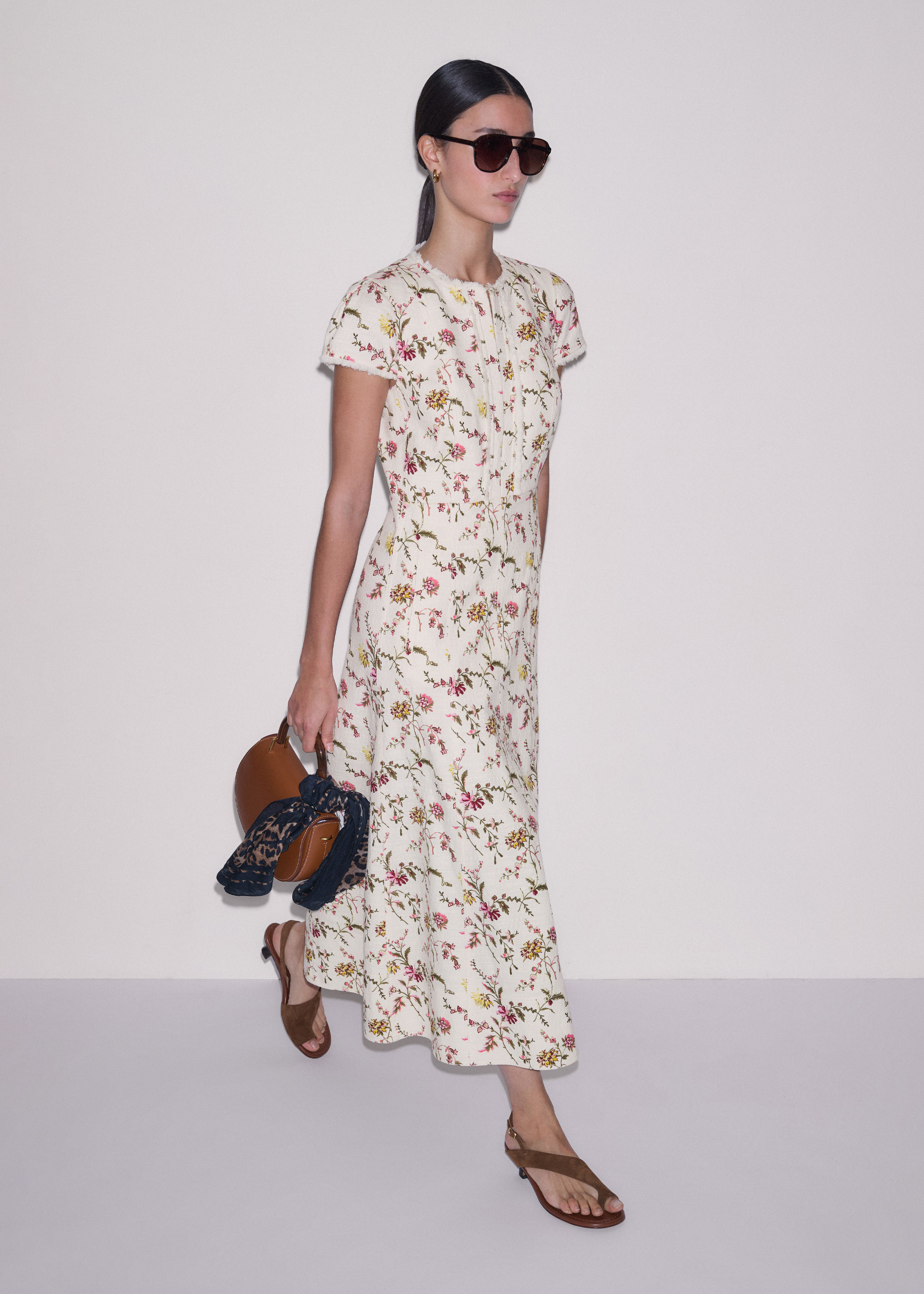 Women's Cream Wild Spring Floral Print Fit + Flare Midi Dress | ME+EM