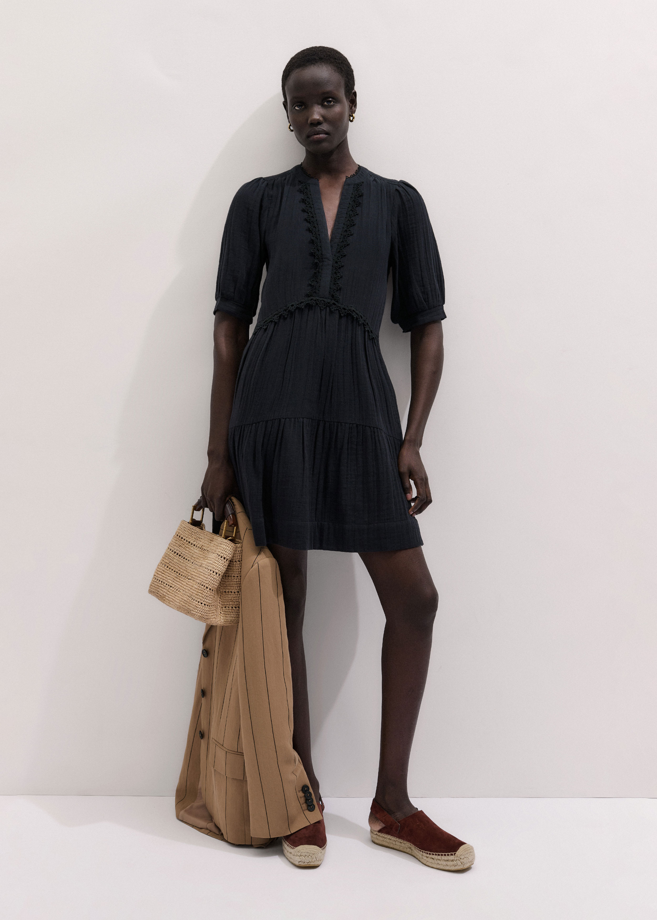 Women's Navy Cheesecloth Short Swing Dress | ME+EM
