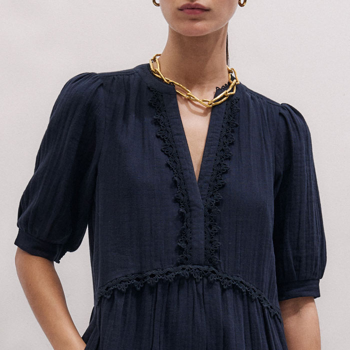 chinese dress ladies Molly 3/4 Sleeve Lace Swing Dress, Royal Blue – Jolie Moi Retail main image 1