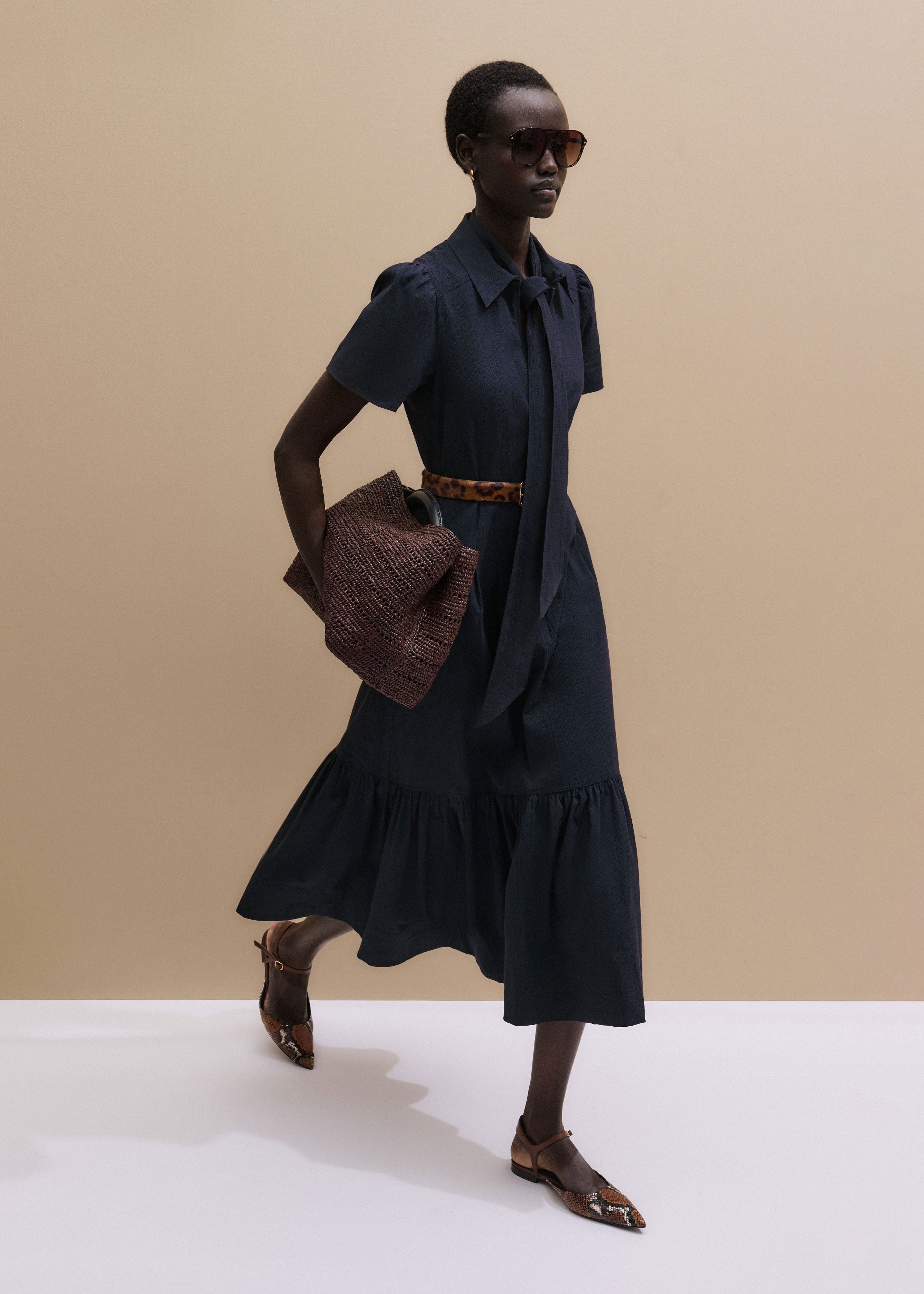 seersucker fit and flare dress ME+EM Fit And Flare Seersucker Cotton Midi Dress