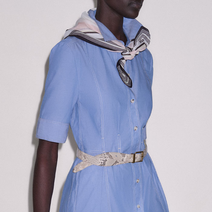 Me+em Cotton Chambray Shirt Dress With Belt - Chambray Blue