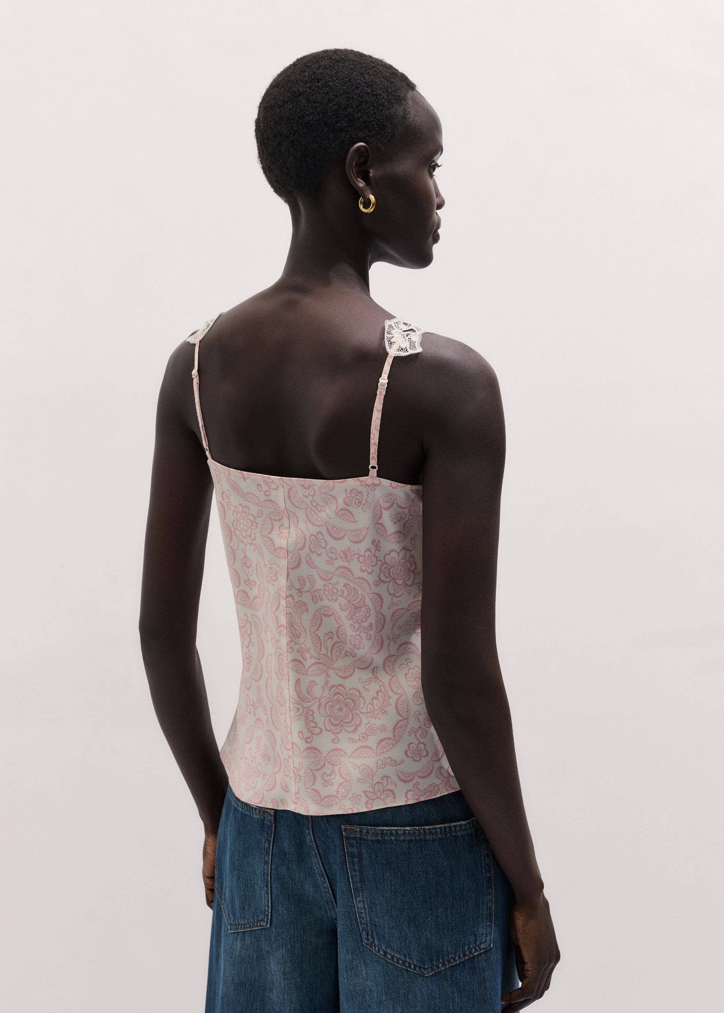 Women's Cream Silk Satin Entangled Lace Trim Cami Top | ME+EM