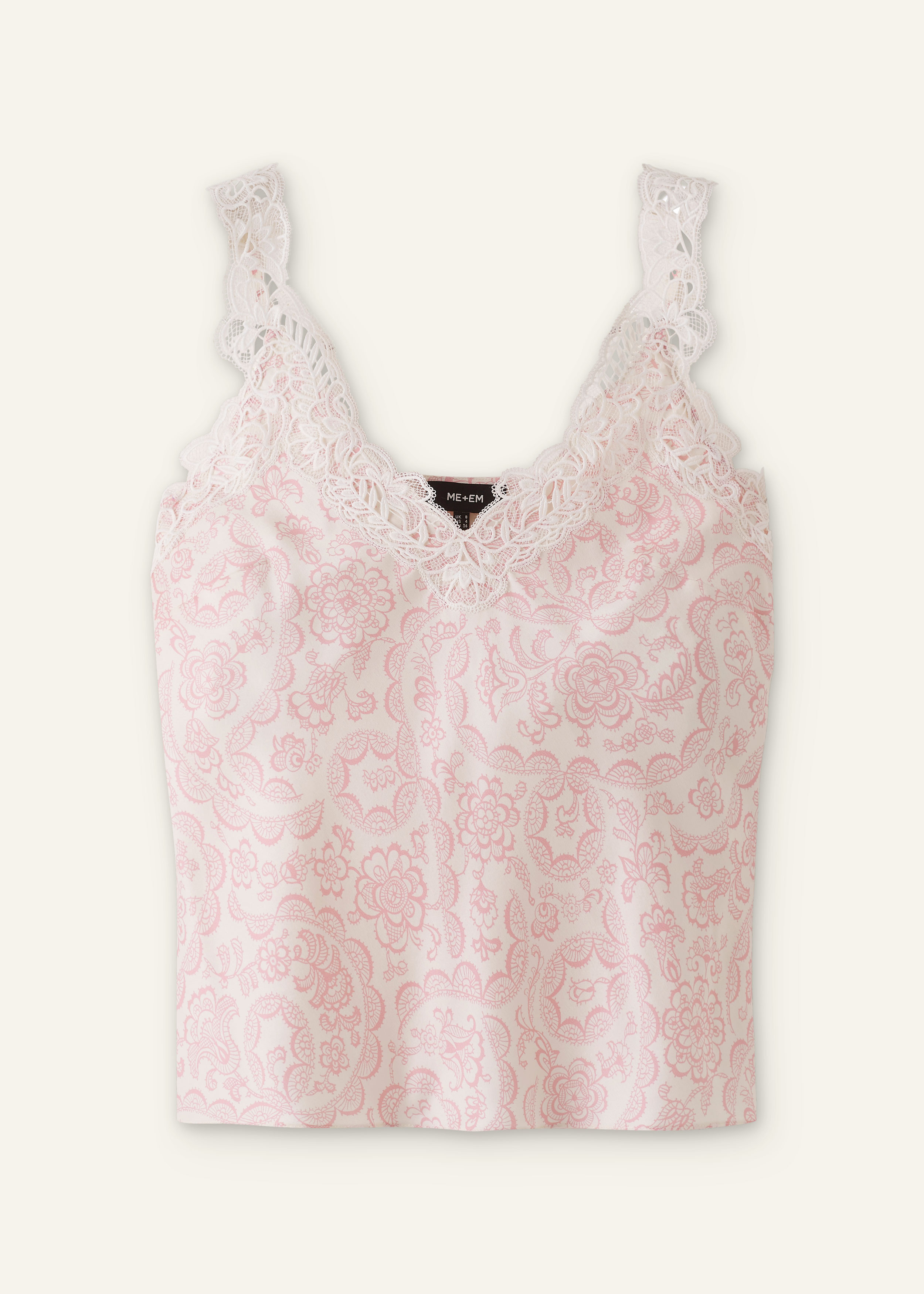 Women's Cream Silk Satin Entangled Lace Trim Cami Top | ME+EM