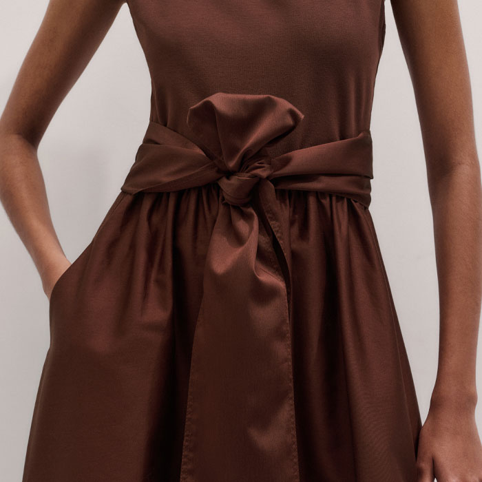 white and brown combination dress Brown and Off-White Linen Shirt Dress