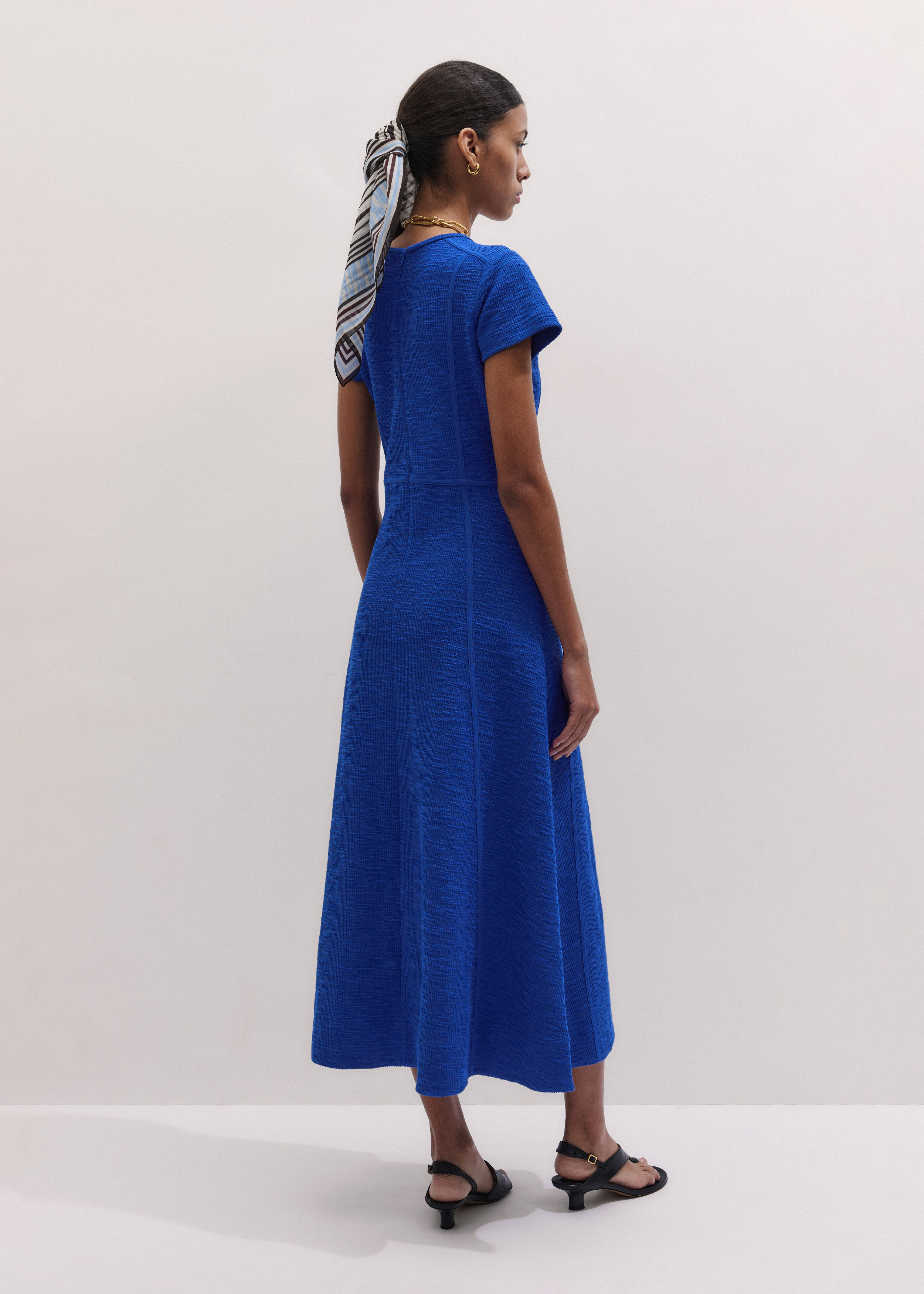 blue fit and flare dress Linen Maxi Dress
