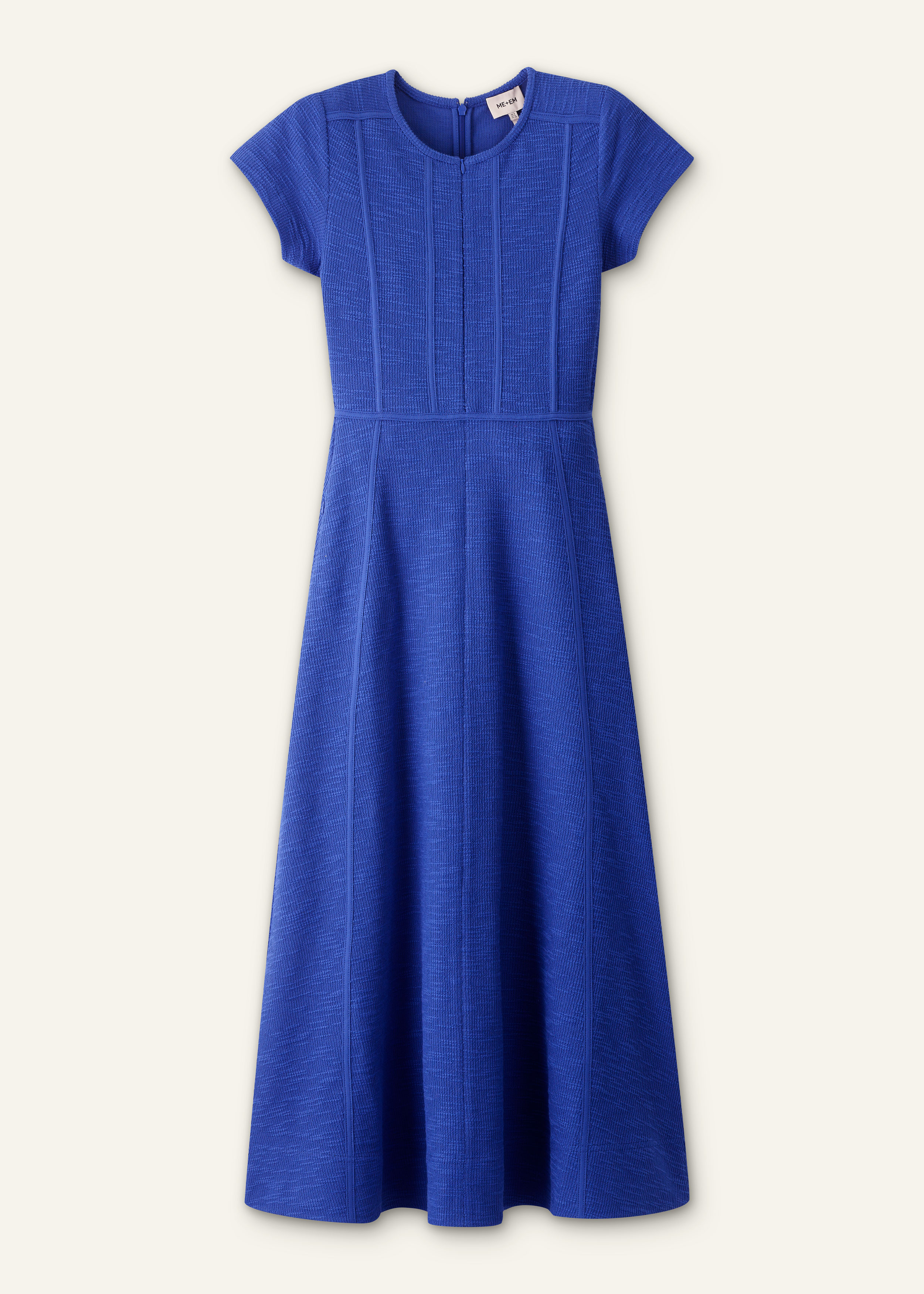 Me+em Fit-and-flare Short-sleeve Cotton-blend Maxi Dress - Deep Blue