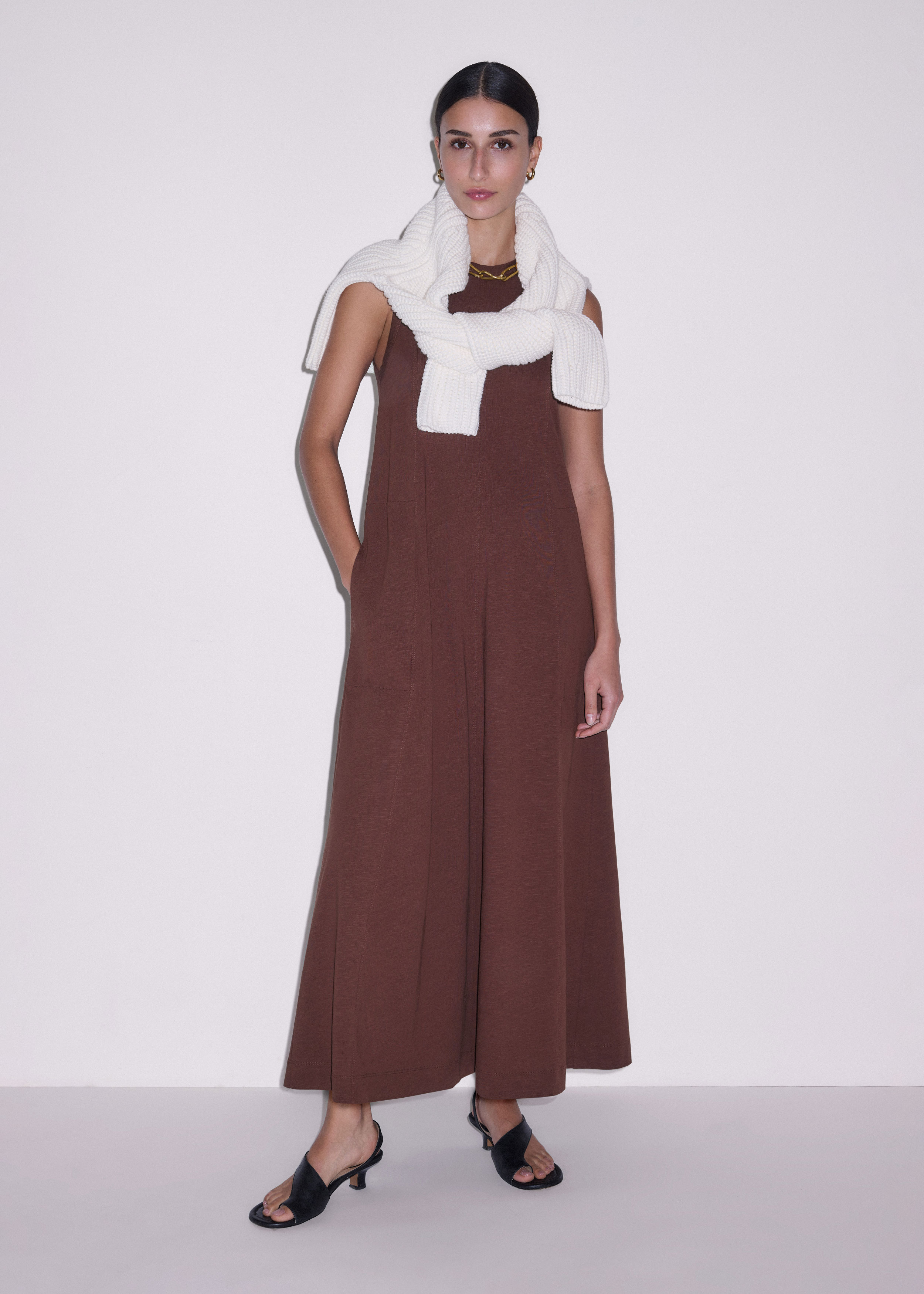 Me+em Slub Sleeveless Cotton Maxi Dress - Cinnamon Brown