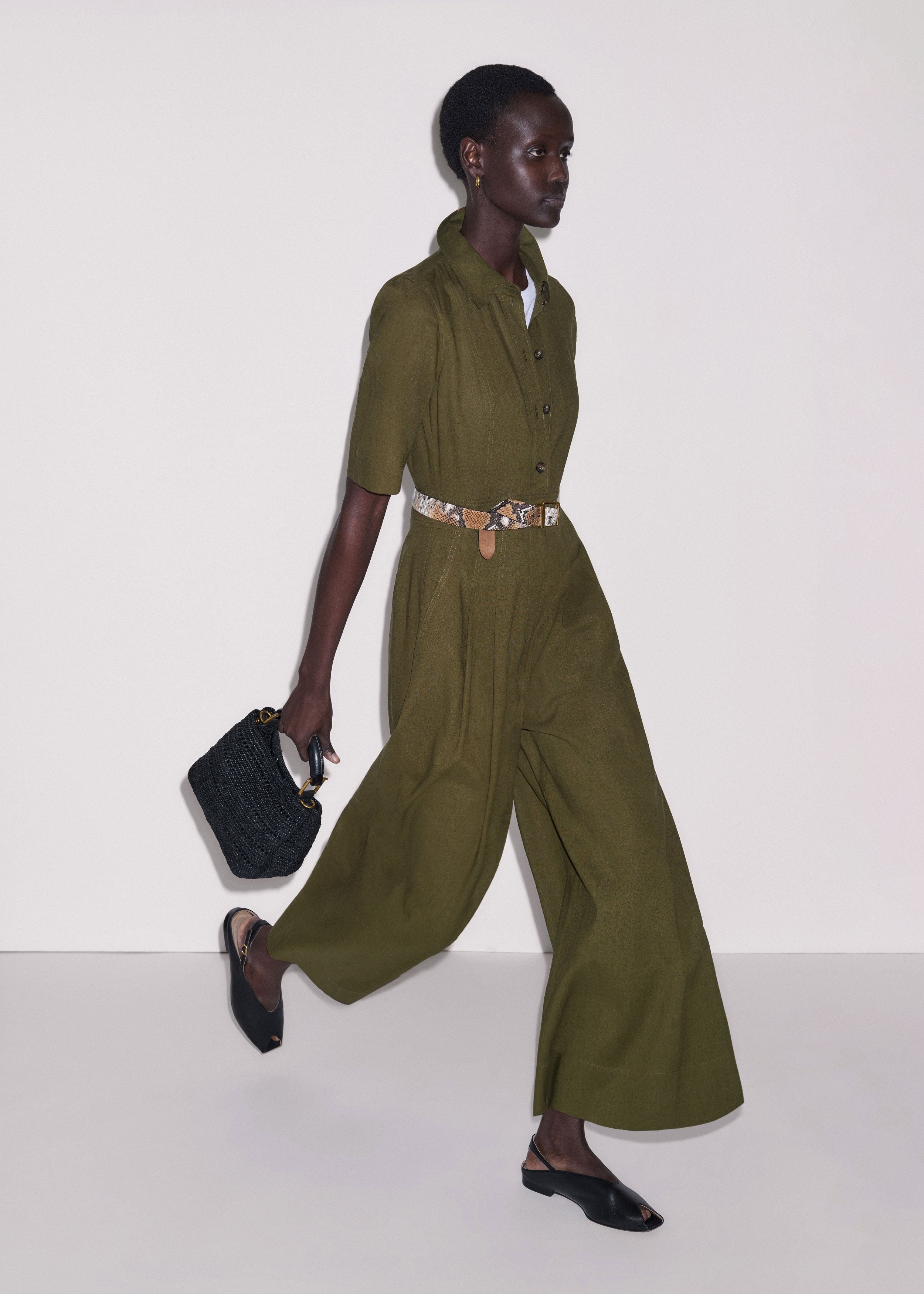 Women's Olive Green Crease-Less Linen Culotte Jumpsuit | ME+EM