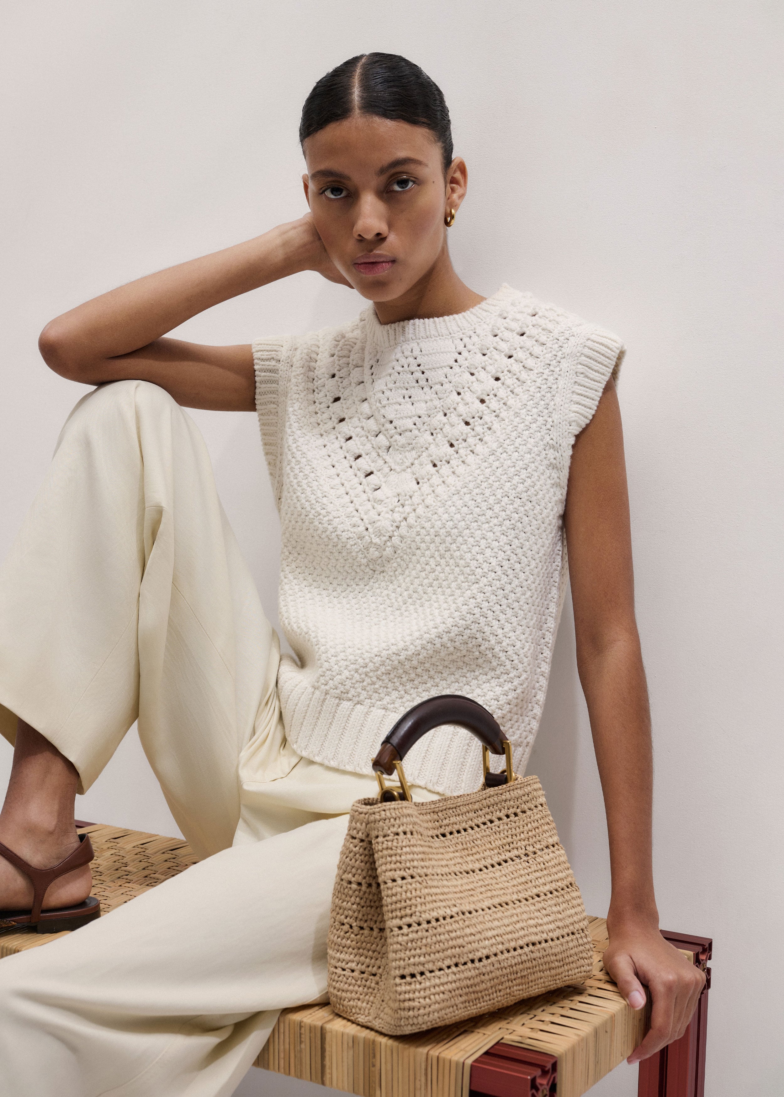 Women's Cream Relaxed Knit Vest | ME+EM