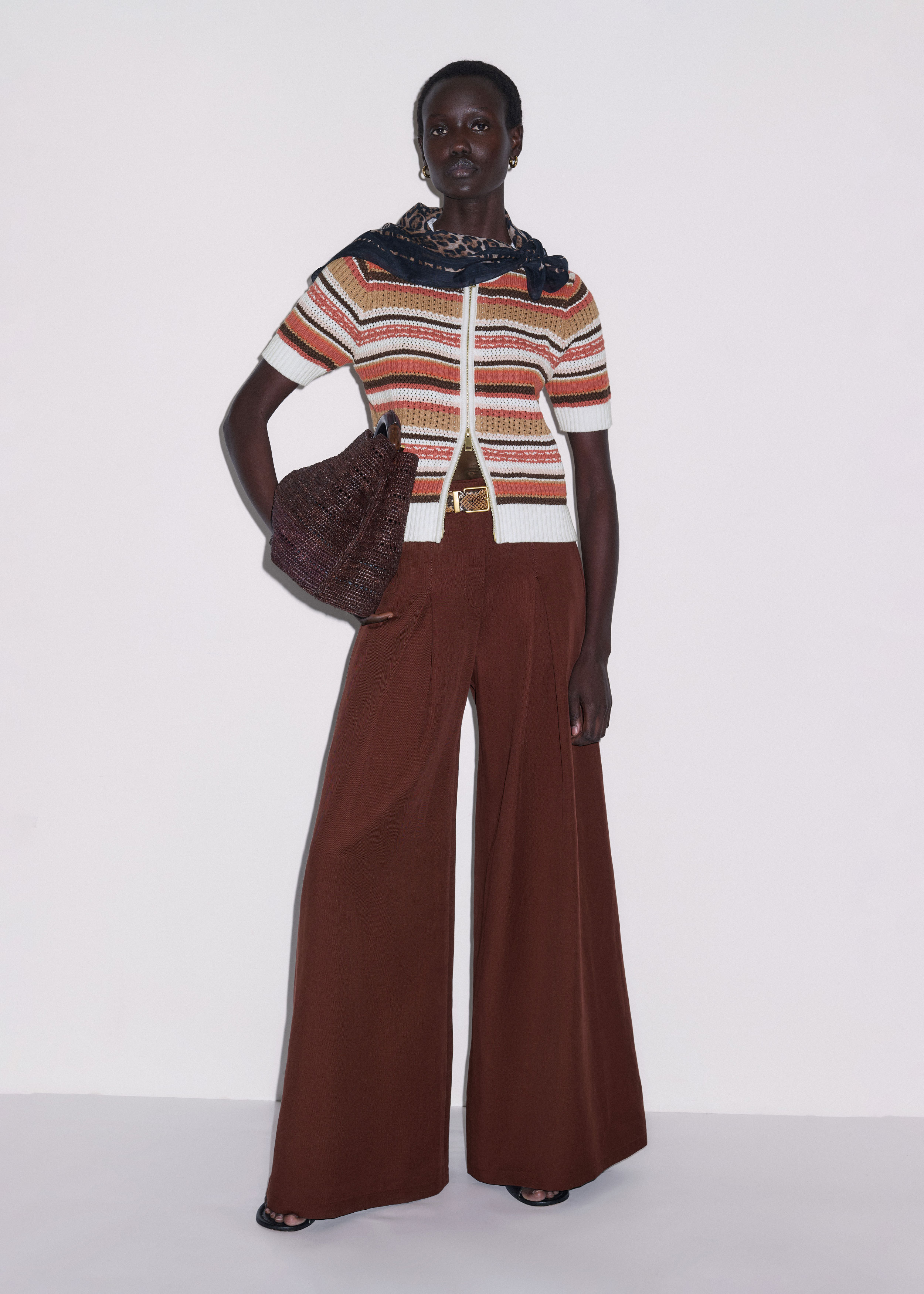 Women's Cinnamon Brown Double Zip Knit Tee | ME+EM