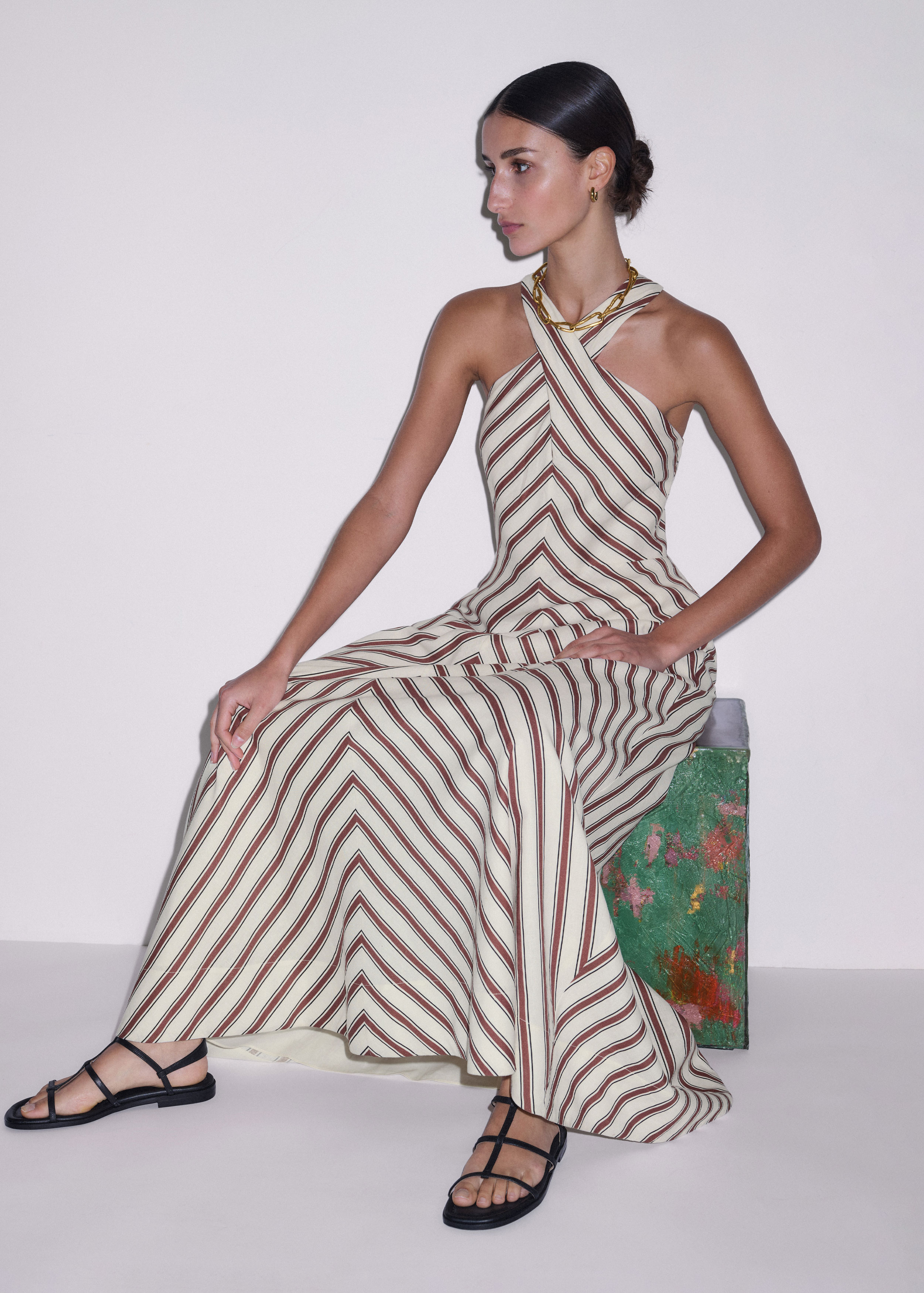 halter a line midi dress Women's Uri A-line Halter Neck Ribbed Scuba Midi Dress S/M/L White MEAN BLVD Customize / White main image 1